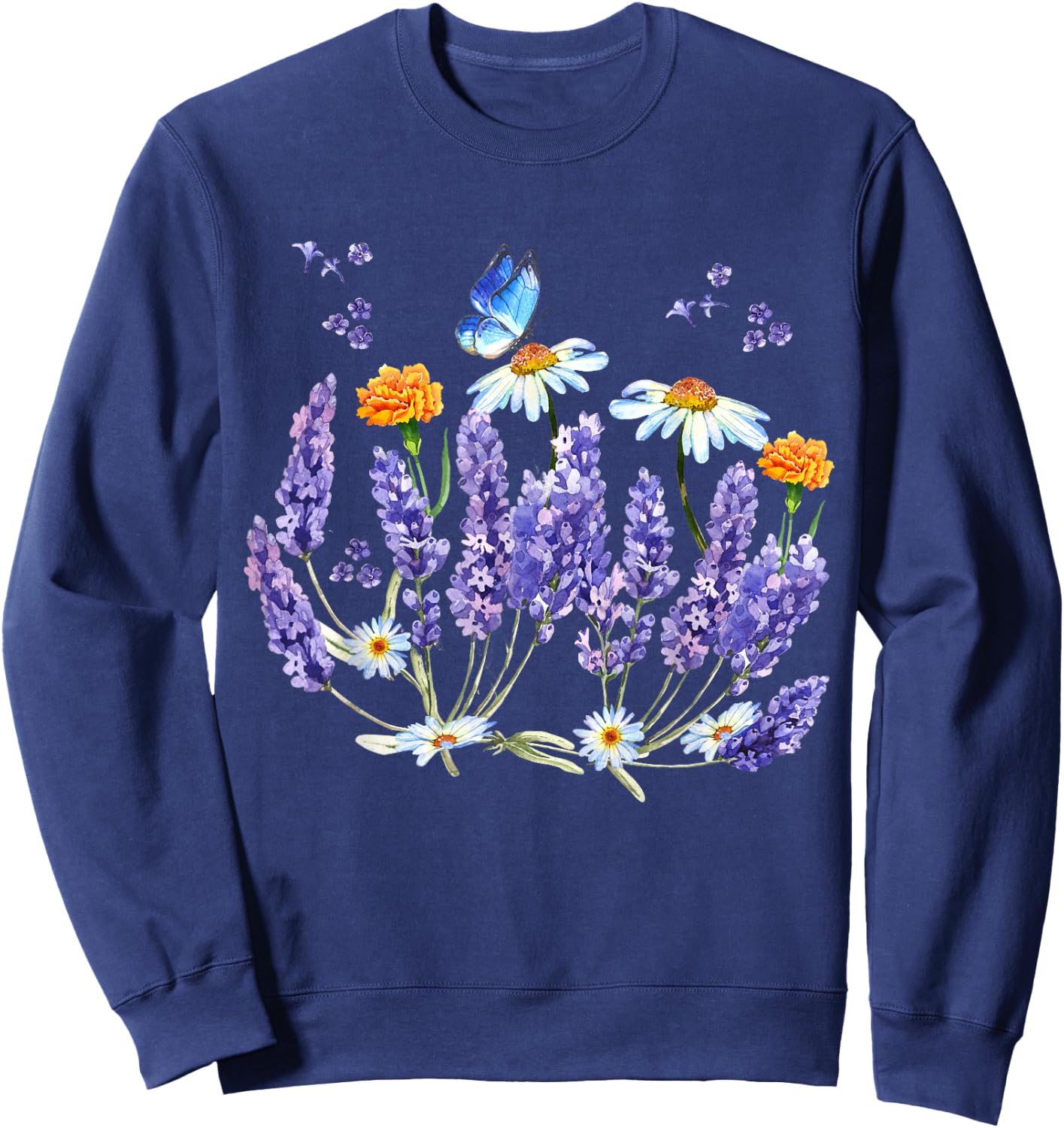 Lavender Plant Butterfly Herb Wildflower Botanical Gift Sweatshirt - Sweatshirt | Navy