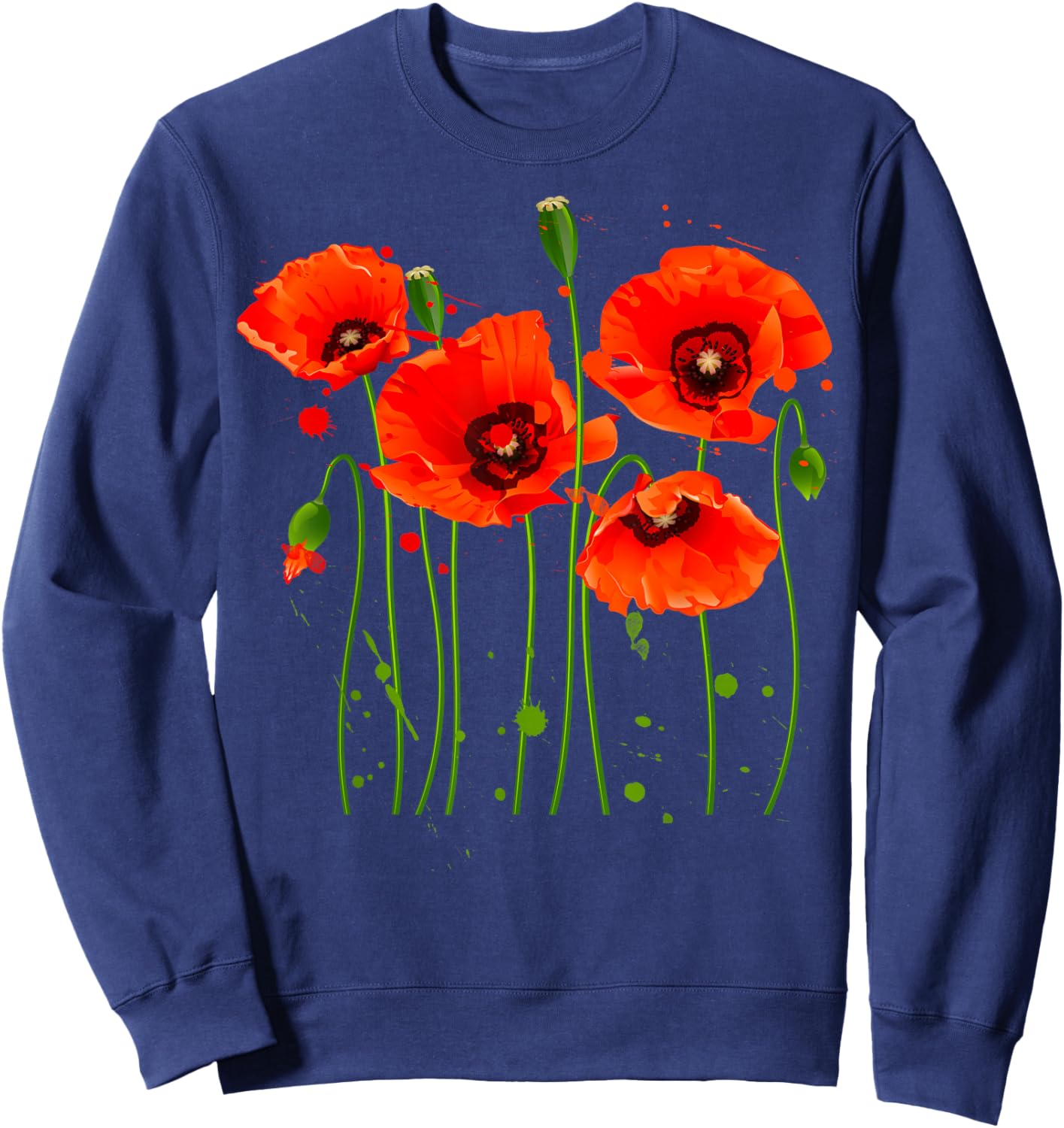 Watercolor Red Poppy Flower Gardening Plants Lover Gift Sweatshirt - Sweatshirt | Navy