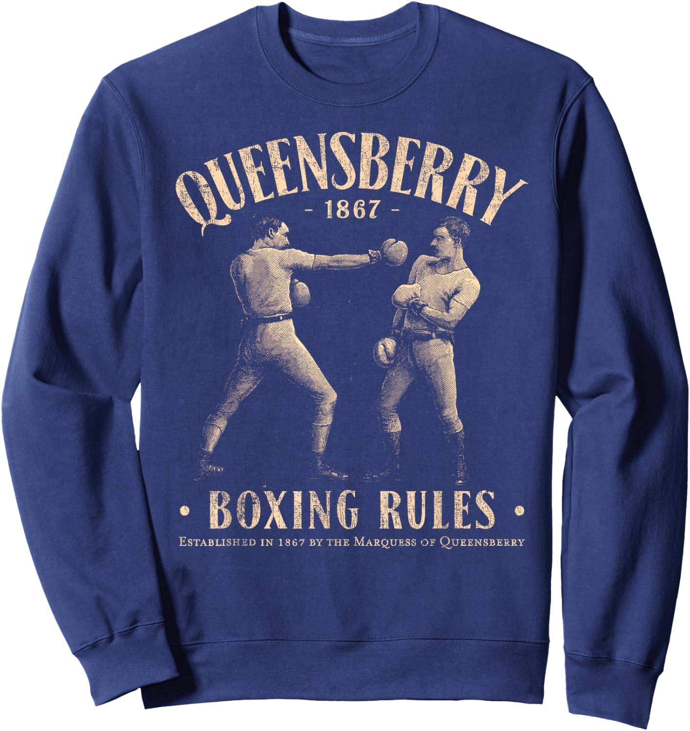 Queensberry Boxing Rules: Vintage Distressed Boxing Sweatshirt - Sweatshirt | Navy