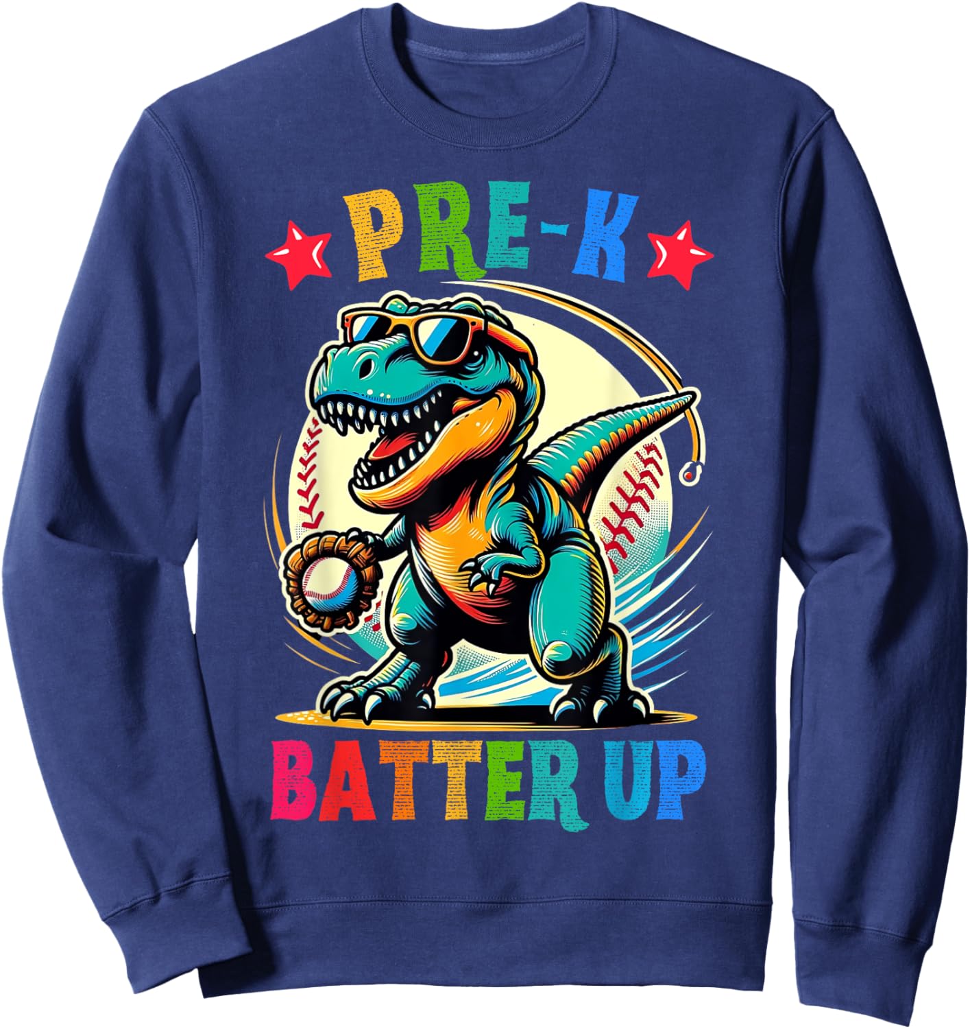 First day back to School Pre-k Kids Baseball Dinosaur Boys Sweatshirt - Sweatshirt | Navy