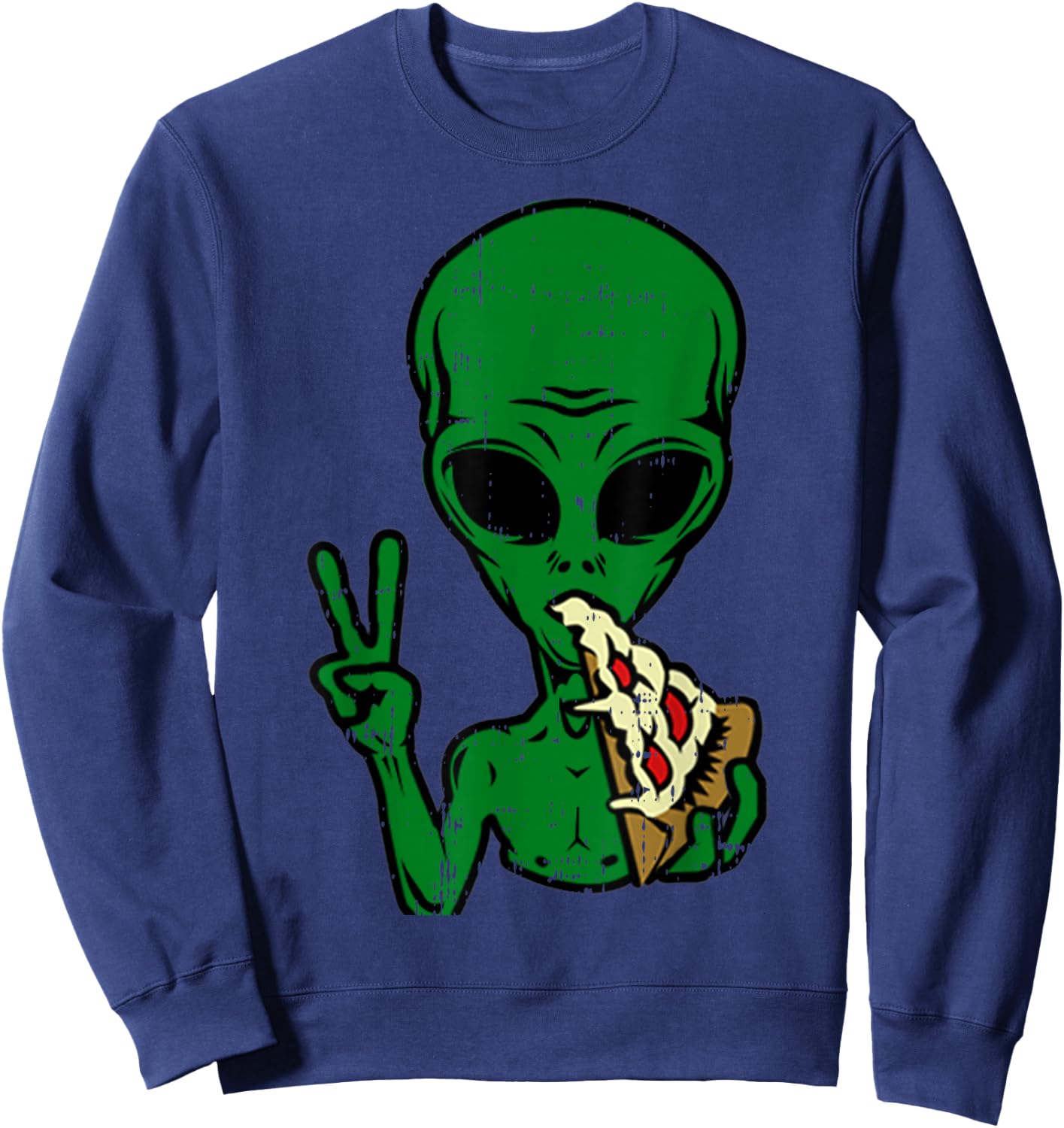 Alien Pizza Eating Peace Funny Space Area-51 Halloween Gift Sweatshirt - Sweatshirt | Navy
