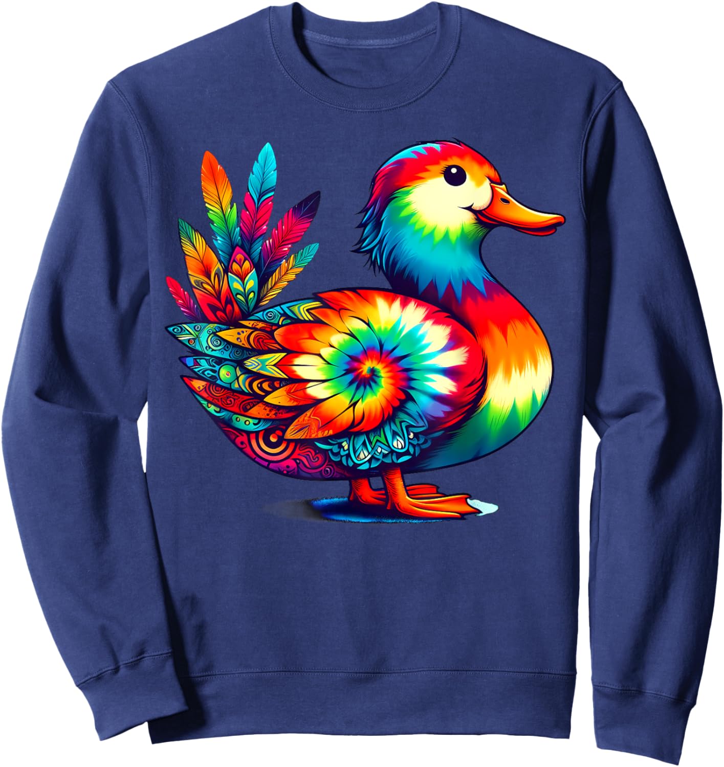 Cool Duck Graphic Spirit Animal Illustration Tie Dye Art Sweatshirt - Sweatshirt | Navy