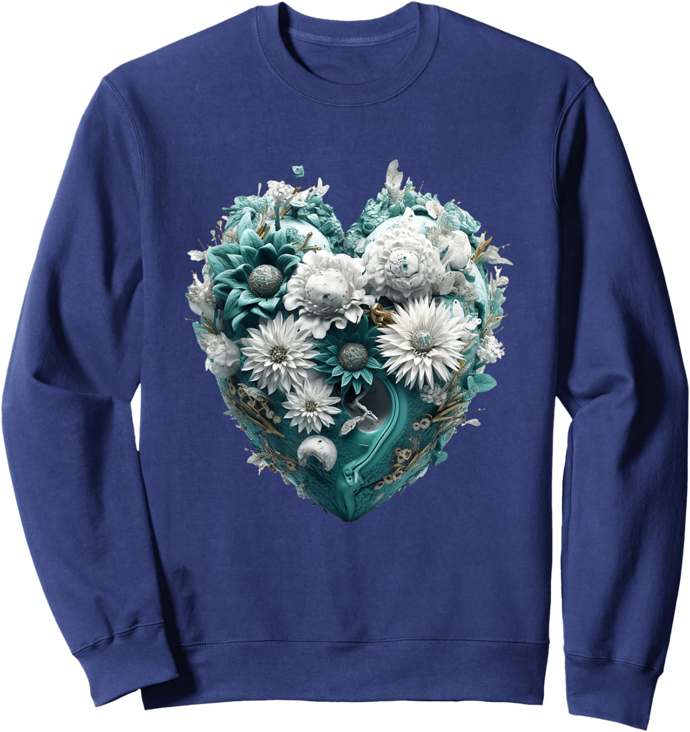 Cute Teal Heart Graphic Made of Flowers Girls Sweatshirt - Sweatshirt | Navy