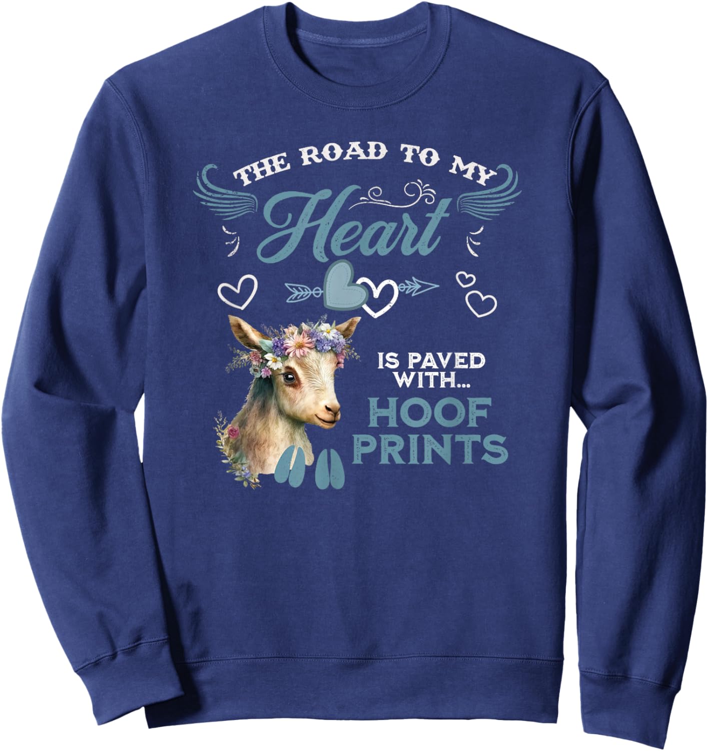 Nigerian Dwarf Goat Road to My Heart Filled With Hoof Prints Sweatshirt - Sweatshirt | Navy