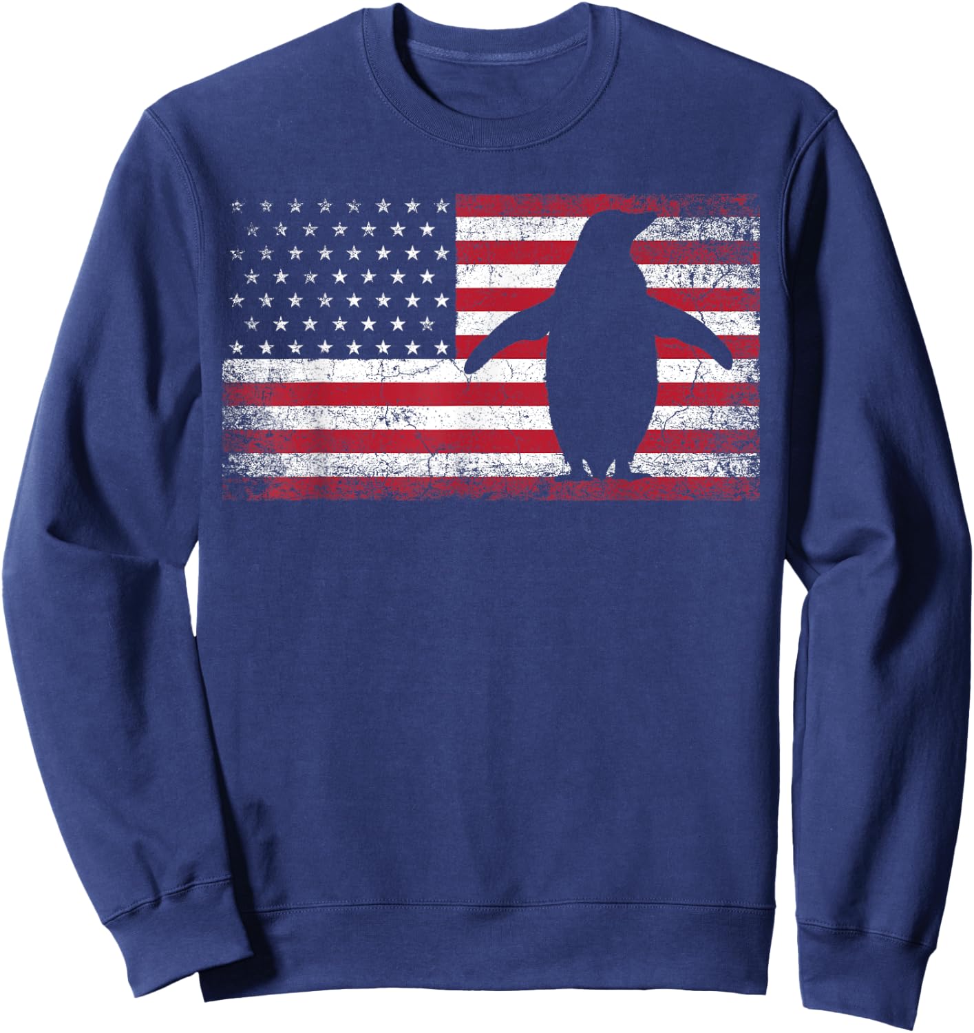 American Flag Penguin Bird 4th of July Retro Men Women USA Sweatshirt - Sweatshirt | Navy
