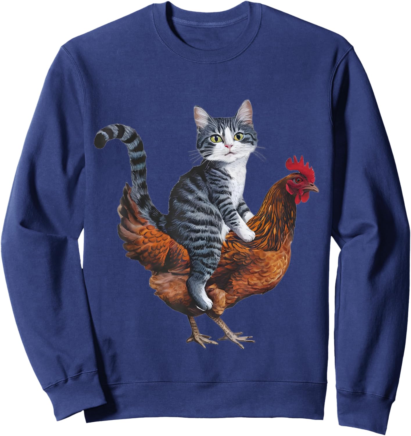 Funny Cat on a Chicken Lover Sweatshirt - Sweatshirt | Navy
