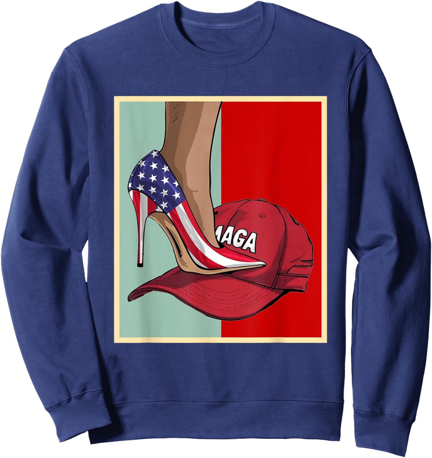 Kamala Harris High Heels Stepping On Red Maga Hat Sweatshirt - Sweatshirt | Navy