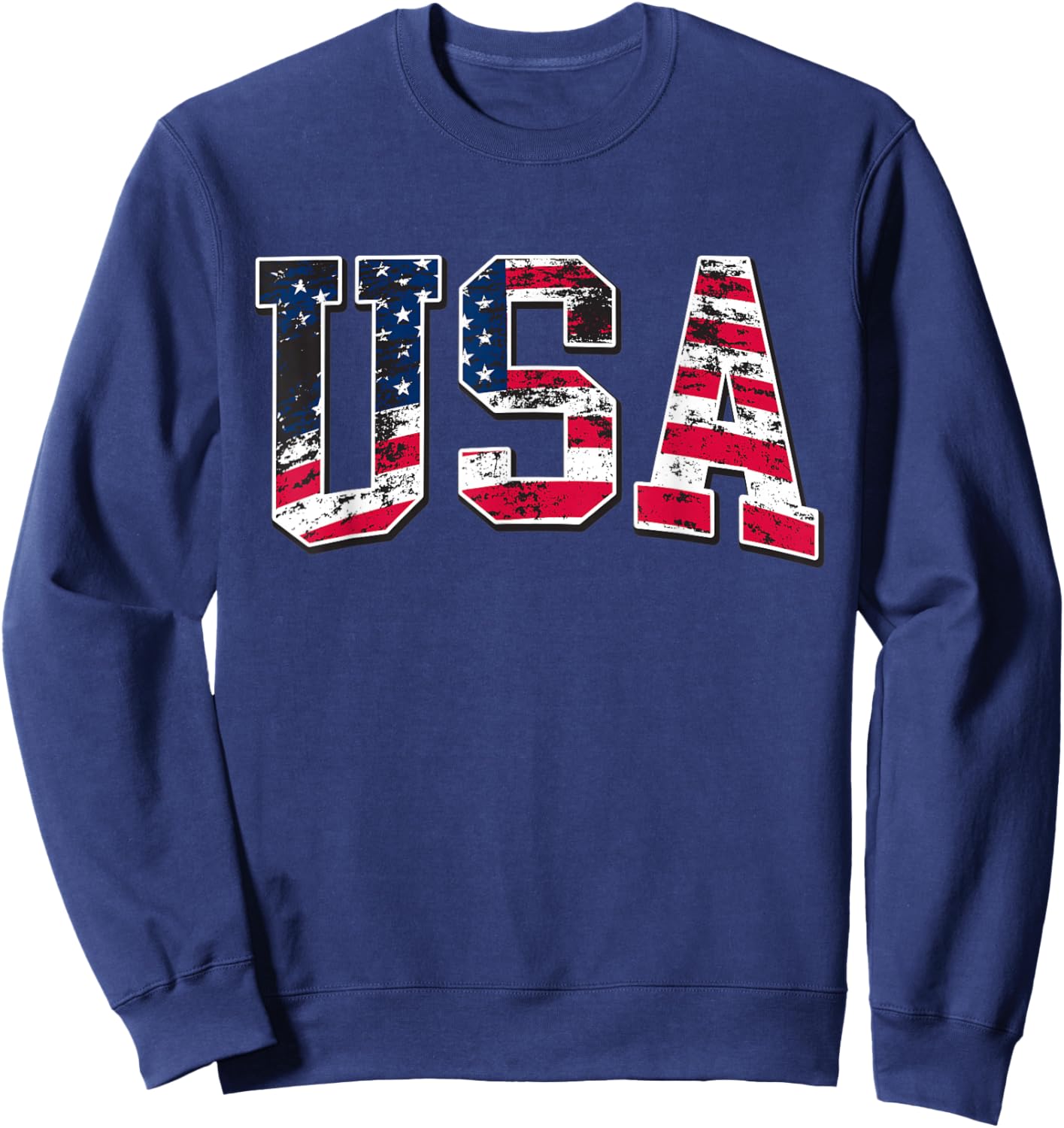 4th of July USA Flag Apparel -Adults Kids Vintage American Flag Black Small Classic Fit Short Sleeve Sweatshirt - Sweatshirt | Navy