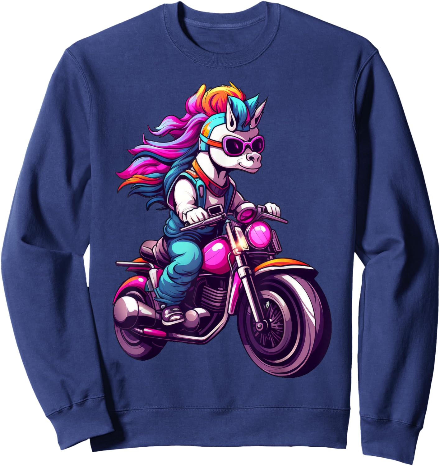 Motorcycle Fans Einhörner Motorradfahrer / Motorrad Einhorn Schwarz Klein EU 16 21 cm Kurzarm Klassische Passform Erwachsene und Kinder Sweatshirt - Sweatshirt | Navy