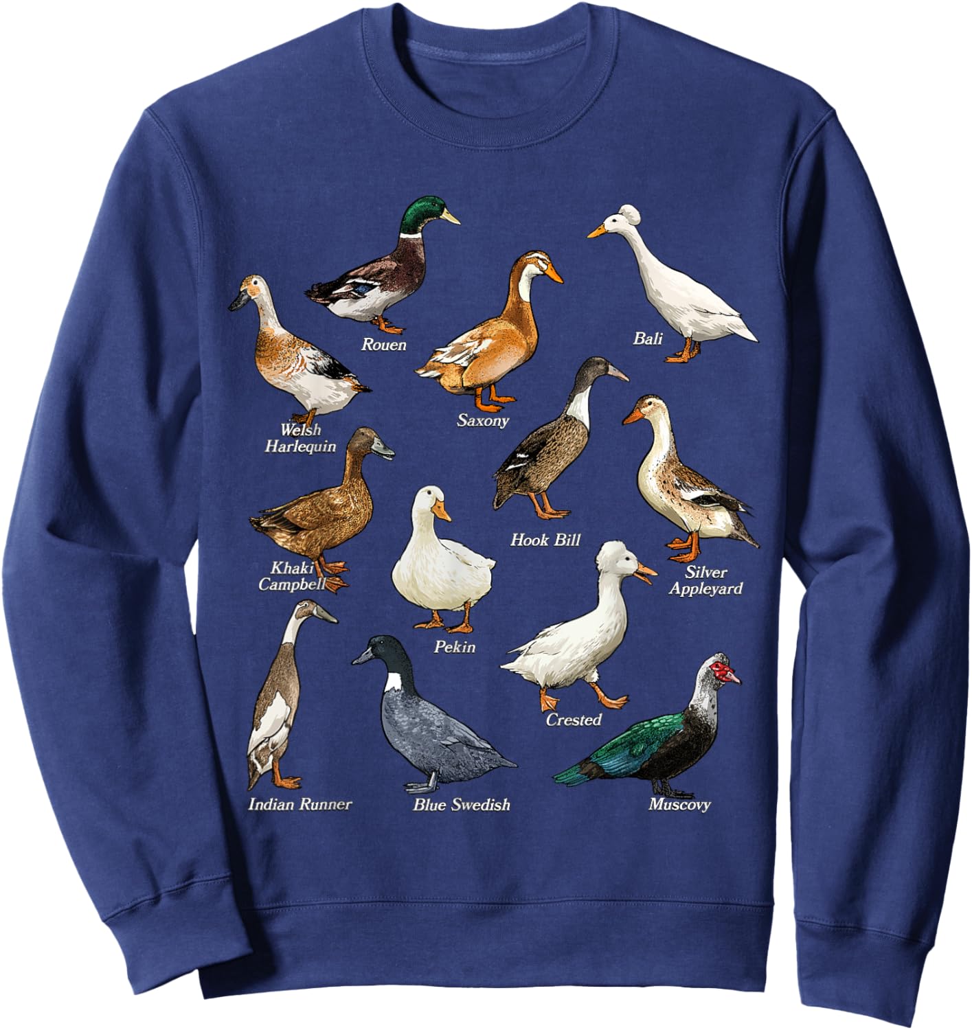 Types of Duck Waterfowl Animals of the World Duck Lover Sweatshirt - Sweatshirt | Navy