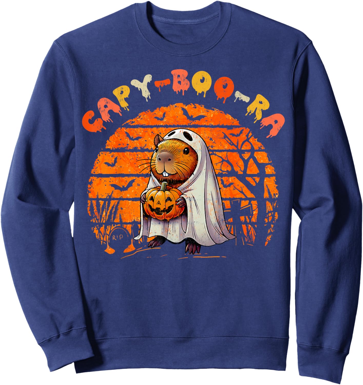Capy-Boo-Ra Cute Capybara Boo Ghost Funny Cappy Halloween Sweatshirt - Sweatshirt | Navy