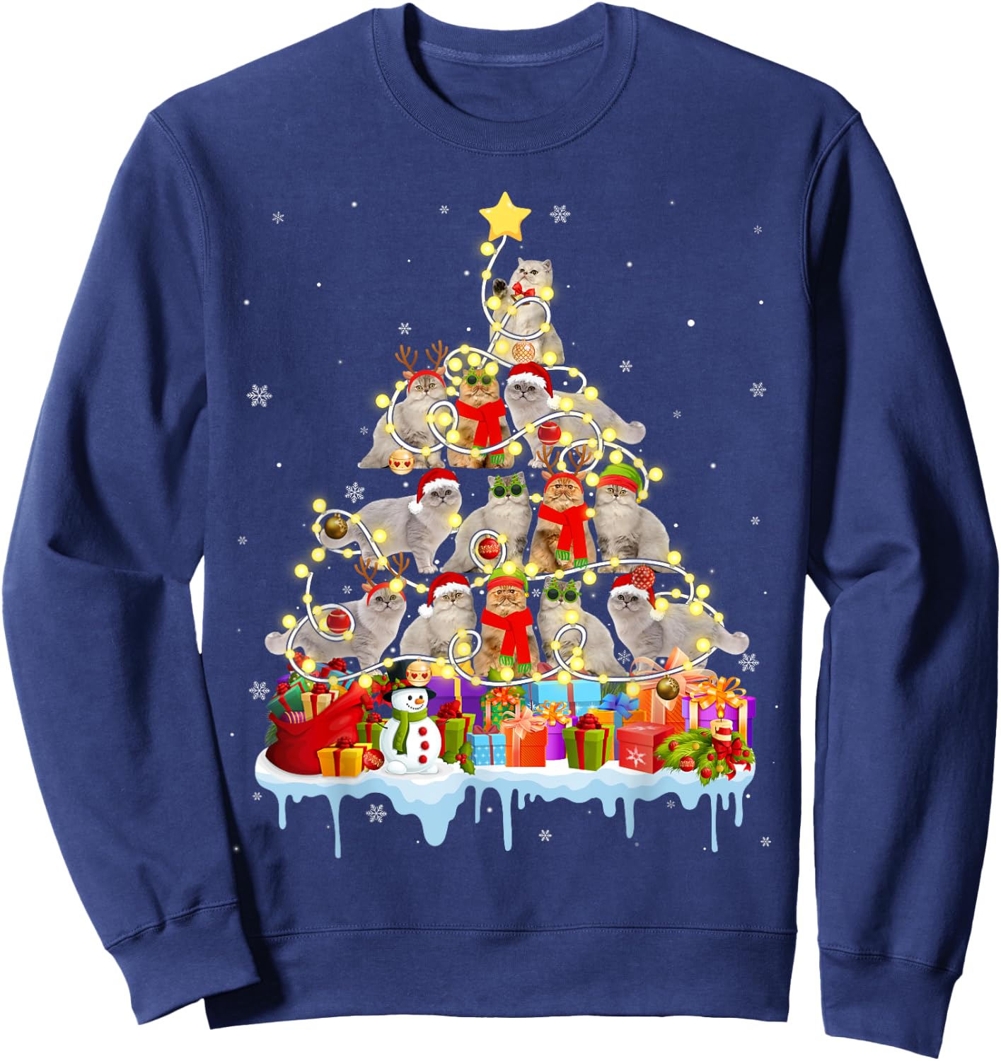 Funny Persian Christmas Tree Pet Cat Lover Gift Men Women Kids Sweatshirt - Sweatshirt | Navy