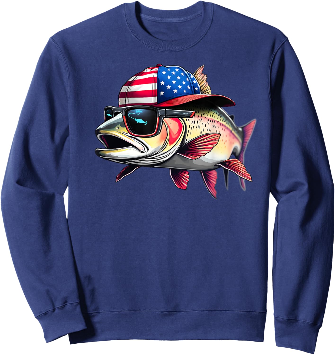 Funny Fishing & Fisherman Rainbow Trout American Flag Sweatshirt - Sweatshirt | Navy