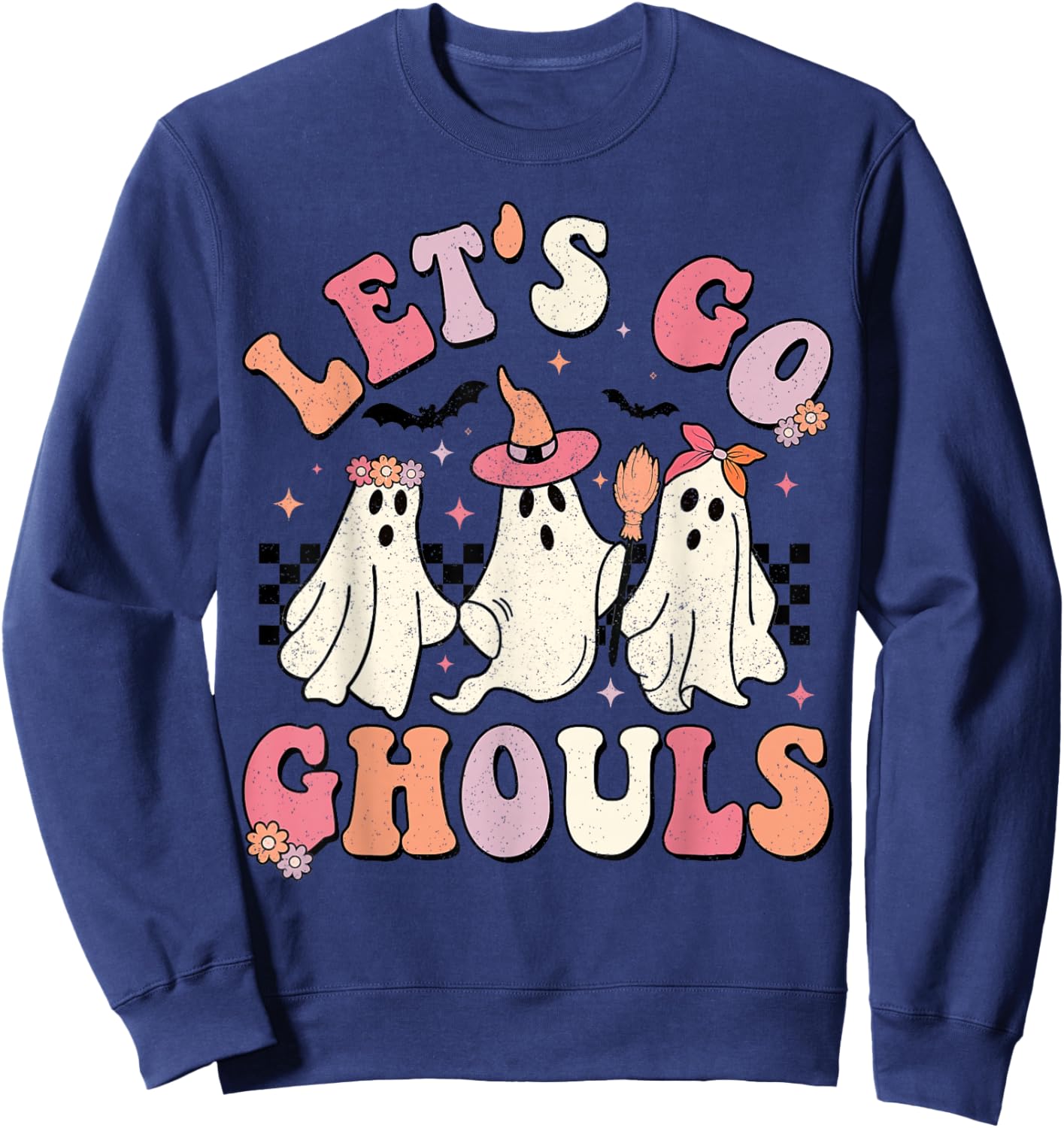 Let's Go Ghouls Halloween Ghost Outfit Costume Retro Groovy Sweatshirt - Sweatshirt | Navy