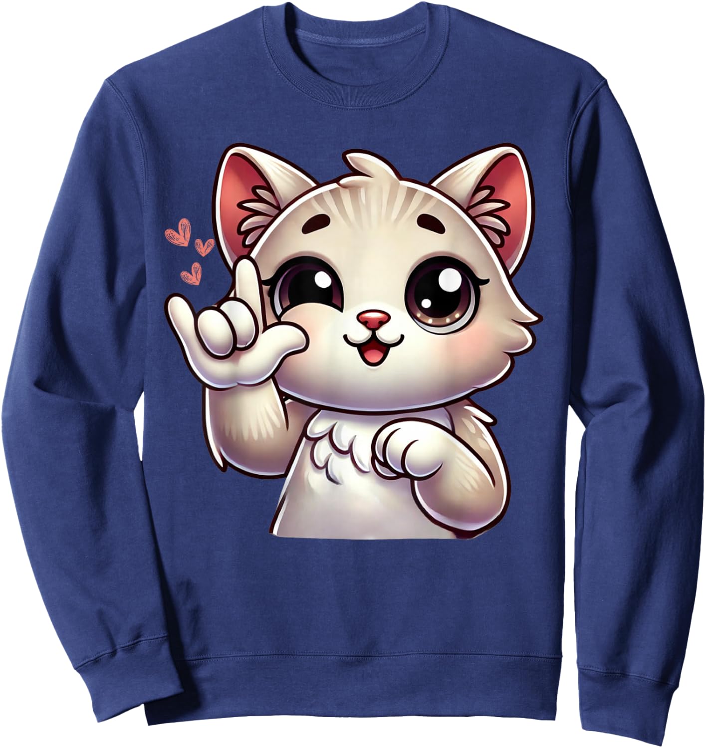 Kitten Cute Cat Making Love You Hand Sign Language ASL Sweatshirt - Sweatshirt | Navy