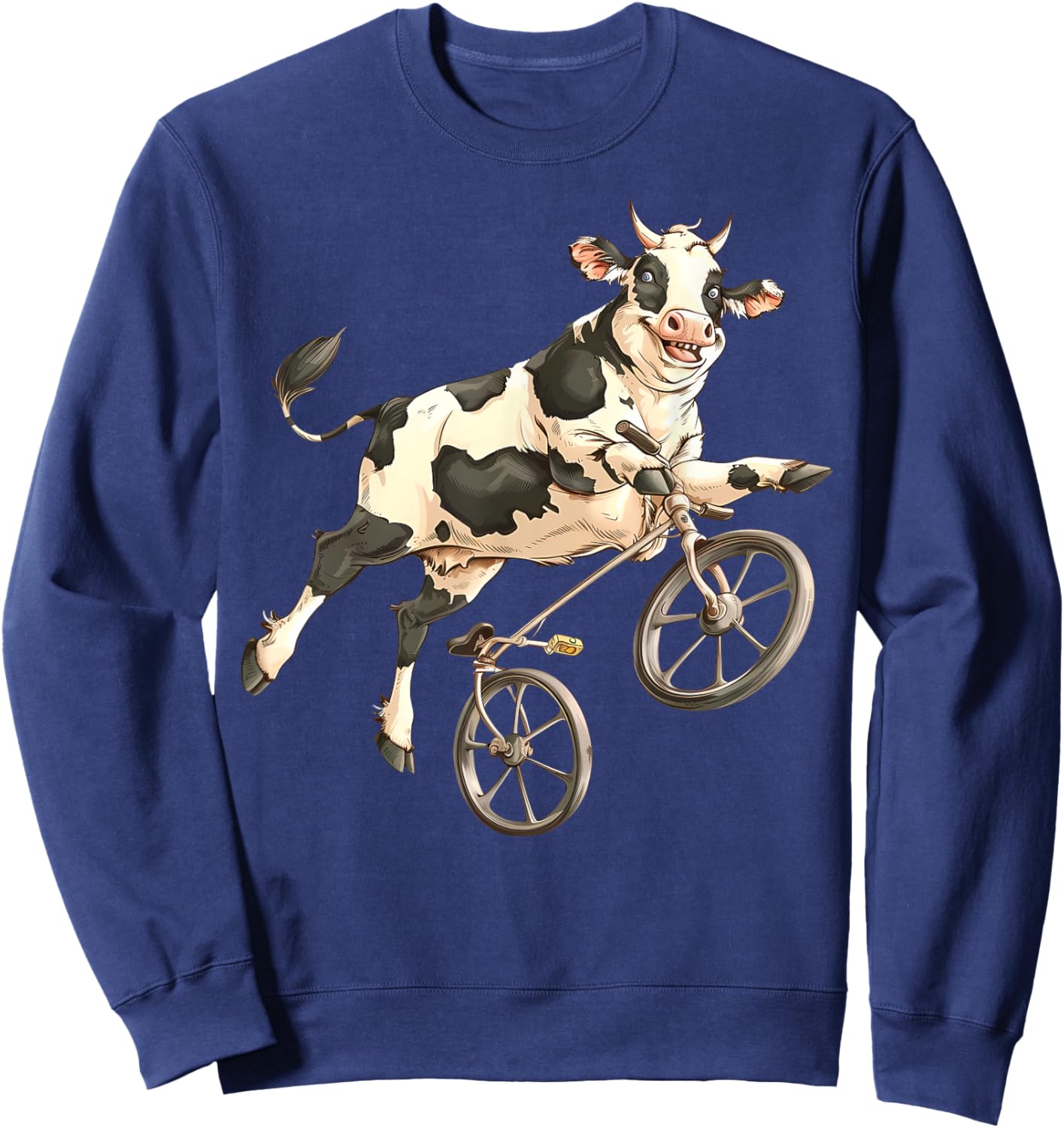 Cow Riding Bicycle Cute Biker Cyclist Cycling Cow Farmer Sweatshirt - Sweatshirt | Navy