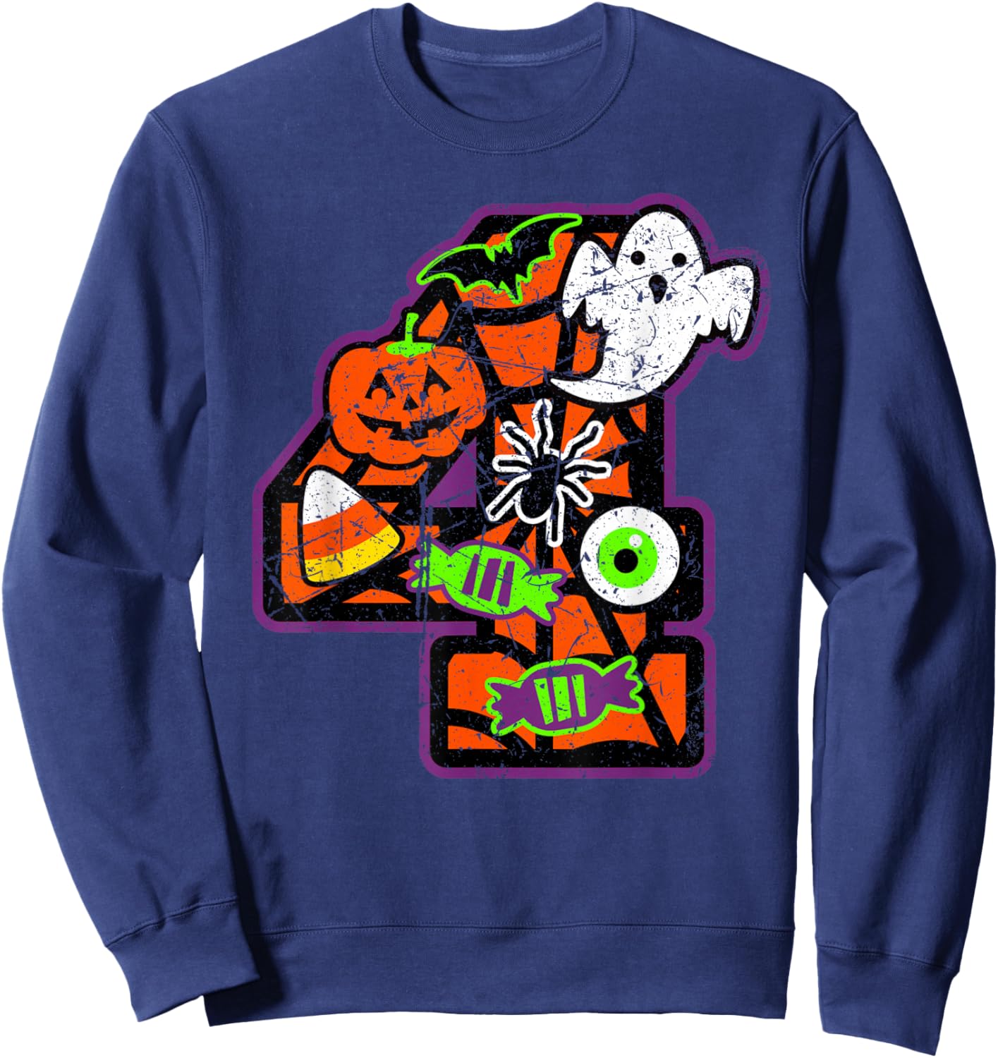 Bruh It's My 4th Birthday Halloween 4 Year Old Ghost Funny Sweatshirt - Sweatshirt | Navy