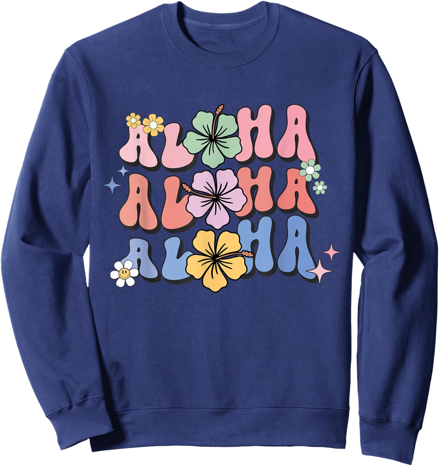 Aloha Hawaiian Hibiscus Flowers Retro Women's , Black, S Sweatshirt - Sweatshirt | Navy