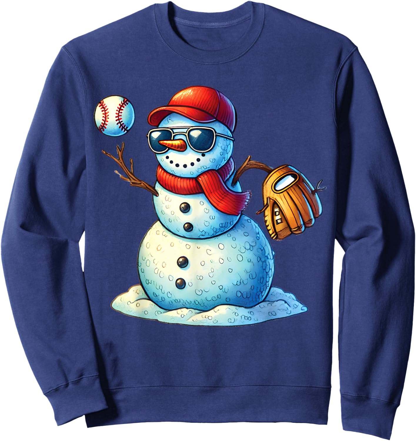 Snowman Playing Baseball as Pitcher Boys Teens Christmas Sweatshirt - Sweatshirt | Navy