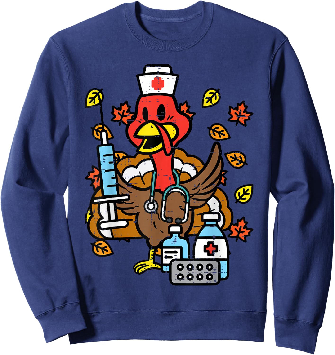 Turkey Nurse Thanksgiving Fall Scrub Nursing RN ICU ER Nicu Sweatshirt - Sweatshirt | Navy