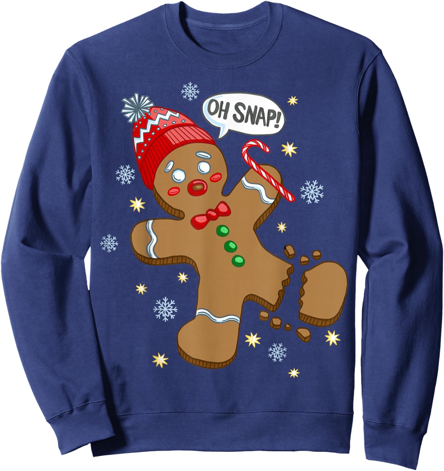 Trendy Holiday Apparel Gingerbread Man Oh Snap Christmas - Men's Adults Black Solid Short Sleeve Classic Fit Pull On Christmas Celebration Sweatshirt - Sweatshirt | Navy