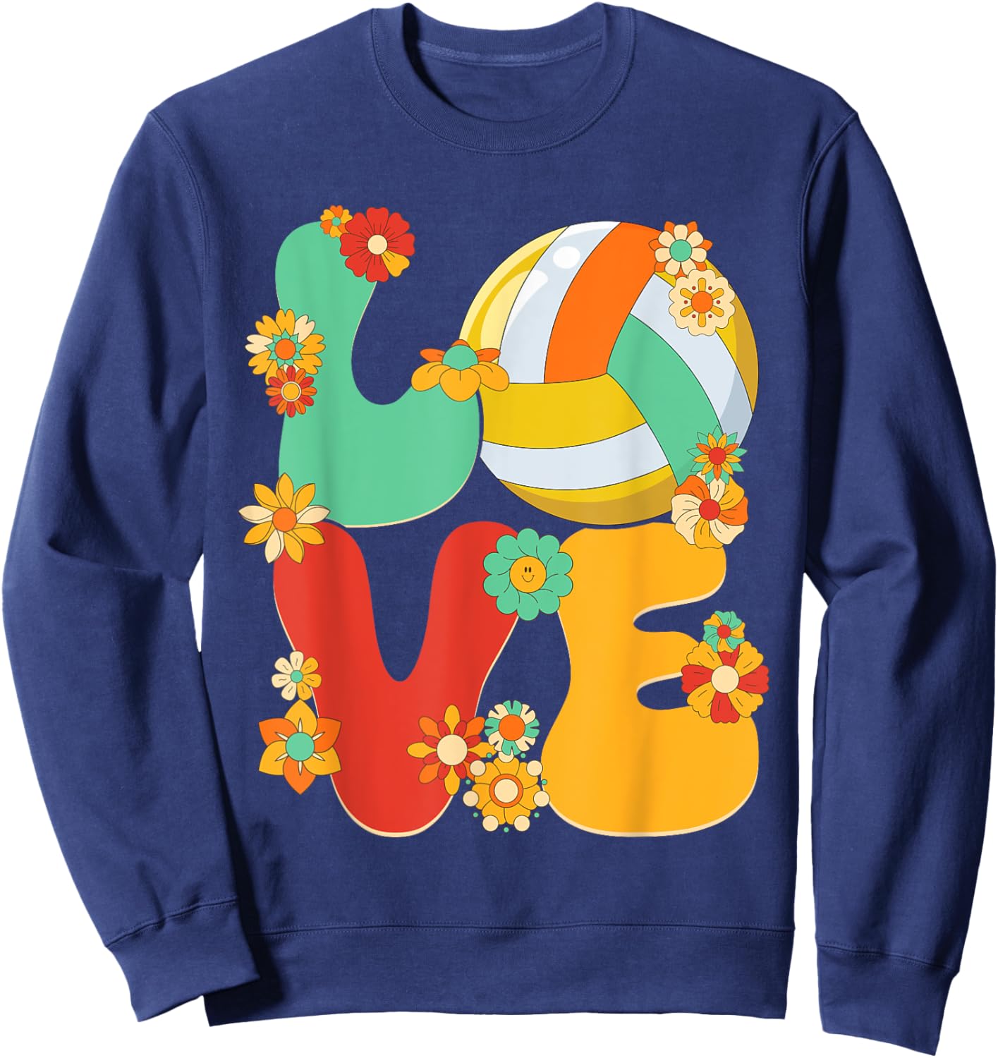 Volleyball Love Shirt Groovy Flower Volleyball Lover Girls Sweatshirt - Sweatshirt | Navy