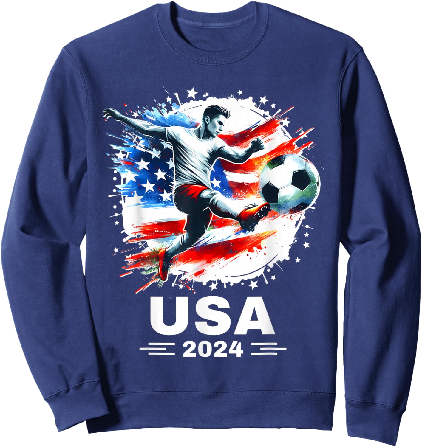 American Flag Soccer Shirt Boys Men Women Girls Soccer 2024 Sweatshirt - Sweatshirt | Navy