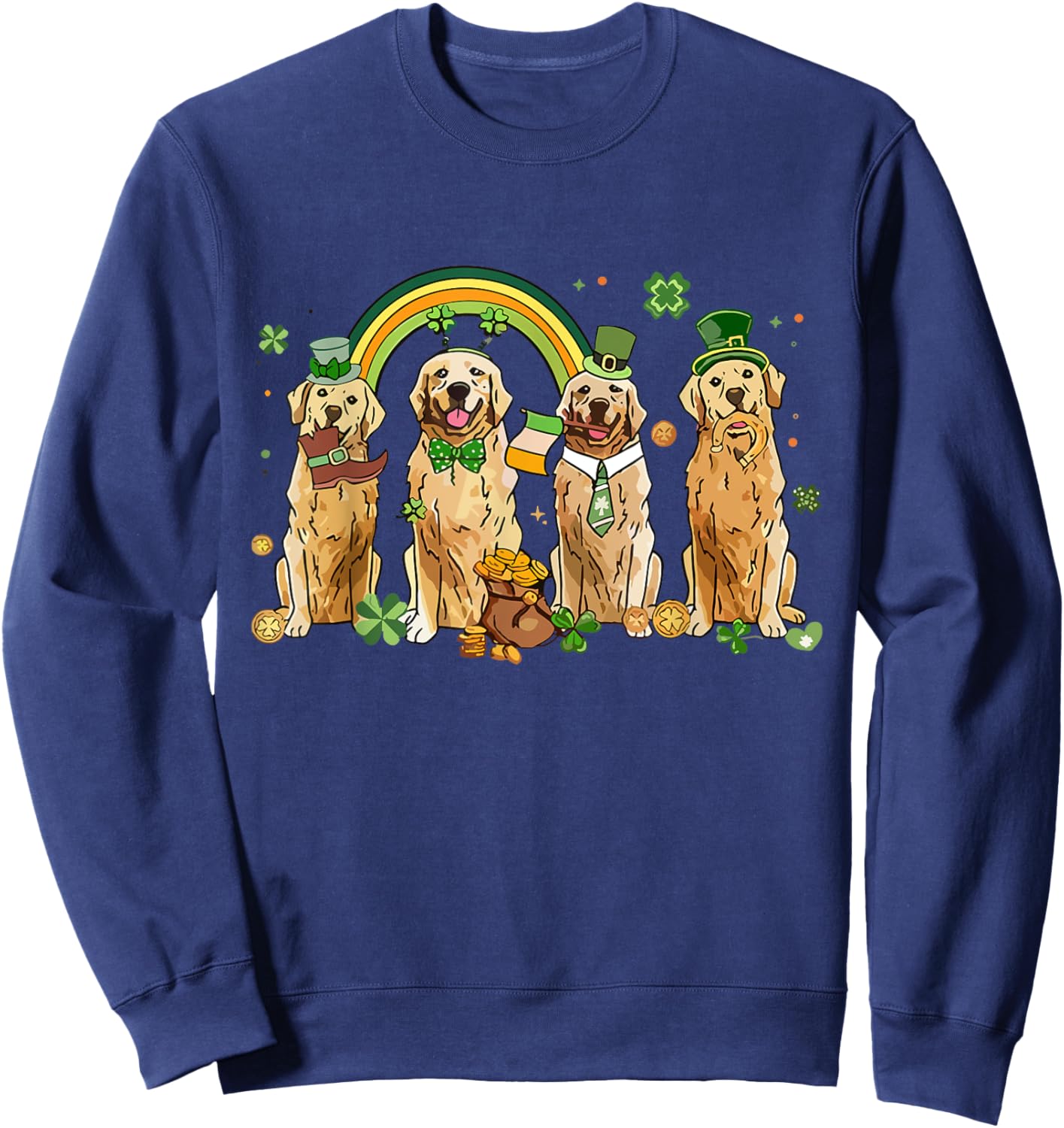 Golden Retriever St Patrick's Day Shamrock Golden Dog Mom Women Sweatshirt - Sweatshirt | Navy