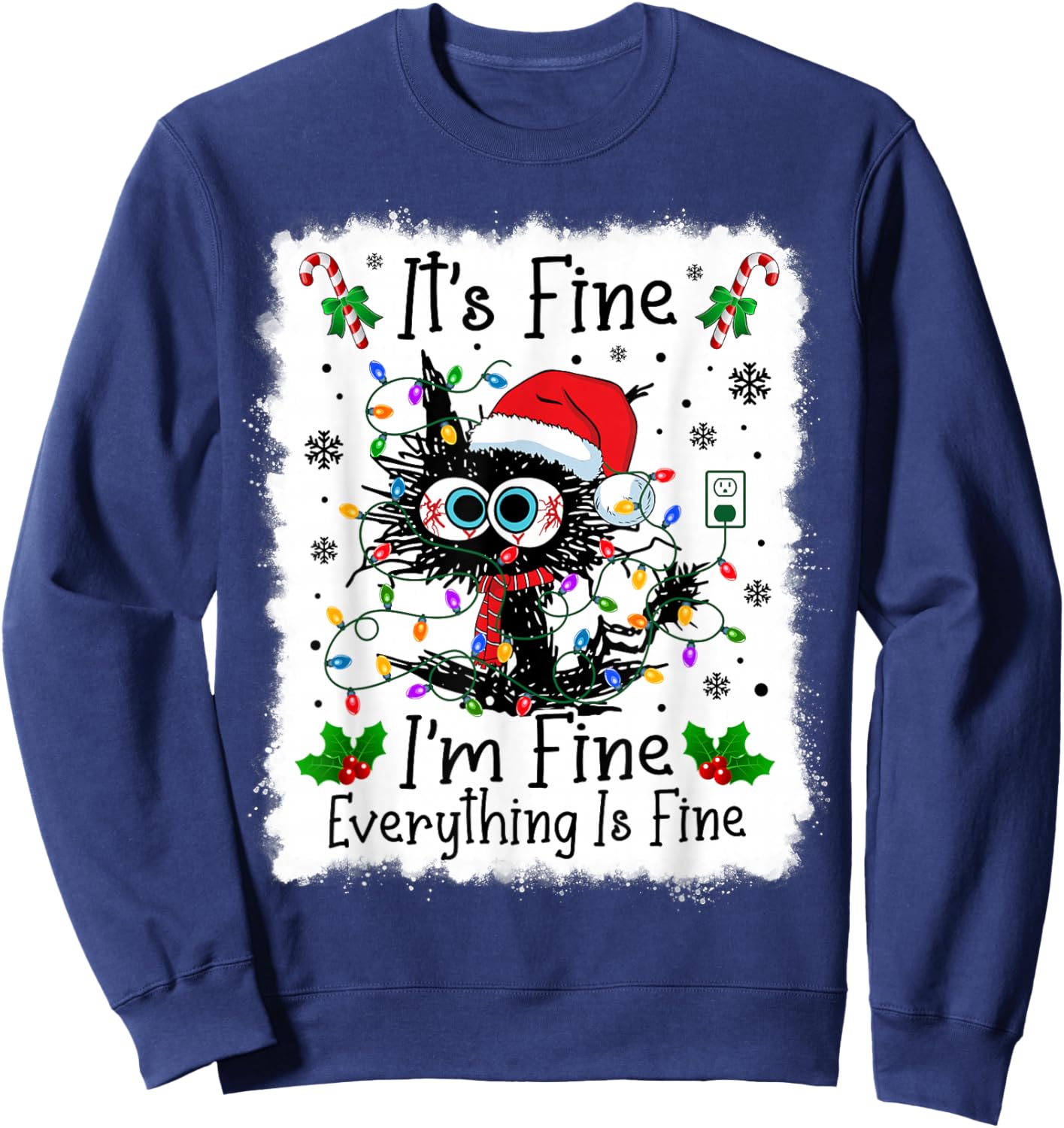 It's Fine I'm Fine Everything is Fine Cat Christmas Lights Sweatshirt - Sweatshirt | Navy