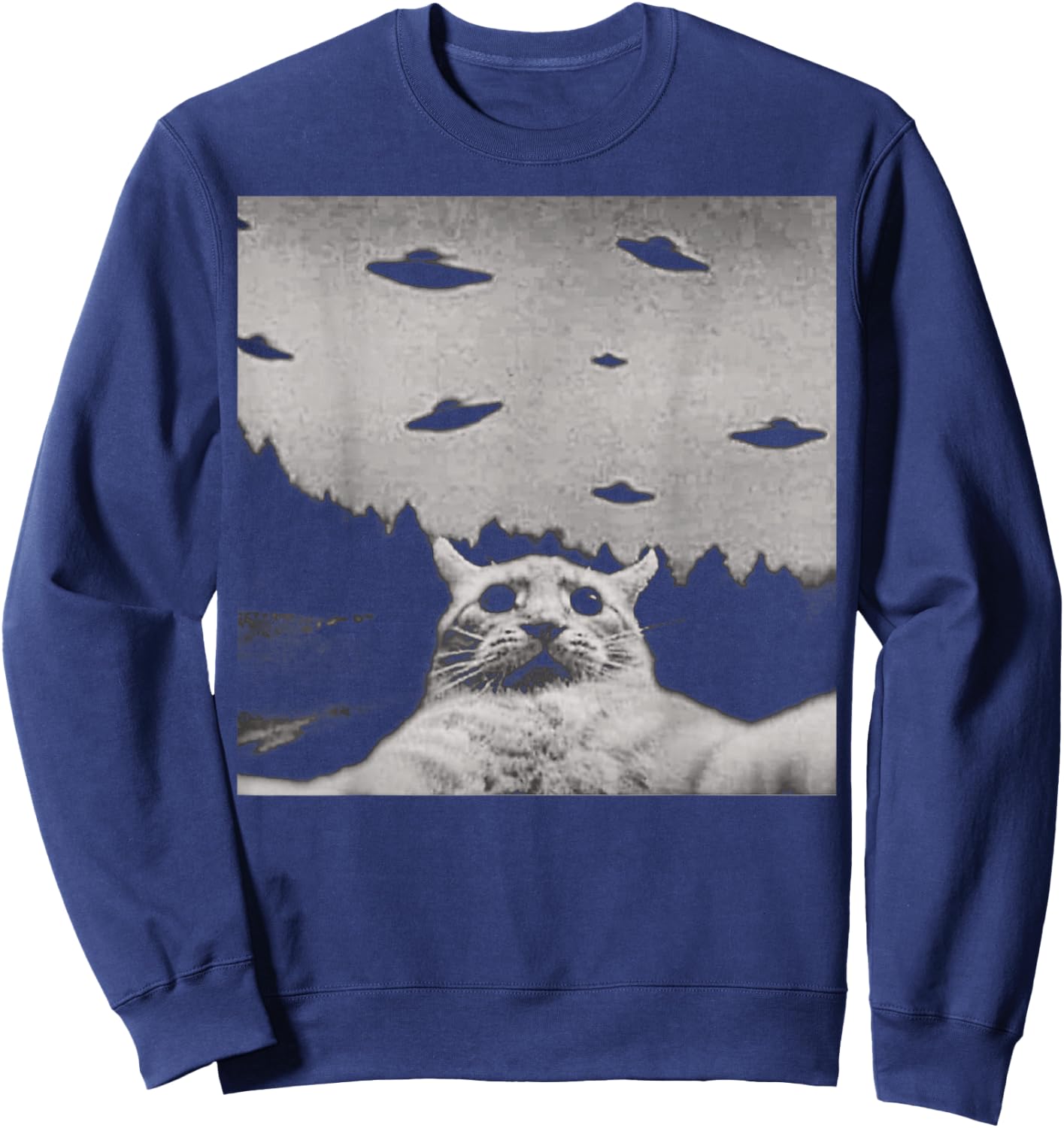ThreadWeird Alien Cat UFO - Classic Fit, Round Neck, Black, Adult Sweatshirt - Sweatshirt | Navy