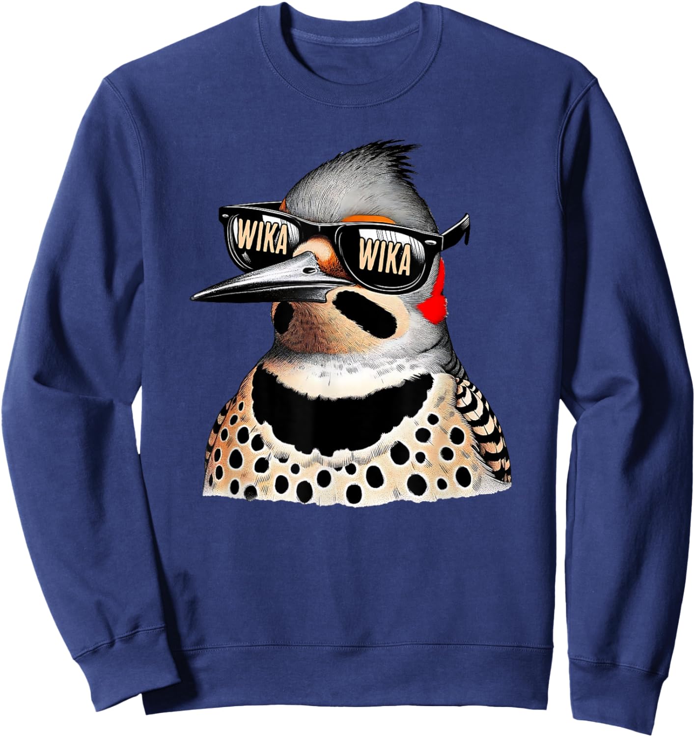 Antler & Oak Funny Northern Flicker WIka Wika for bird nerds , Small, Blue Sweatshirt - Sweatshirt | Navy