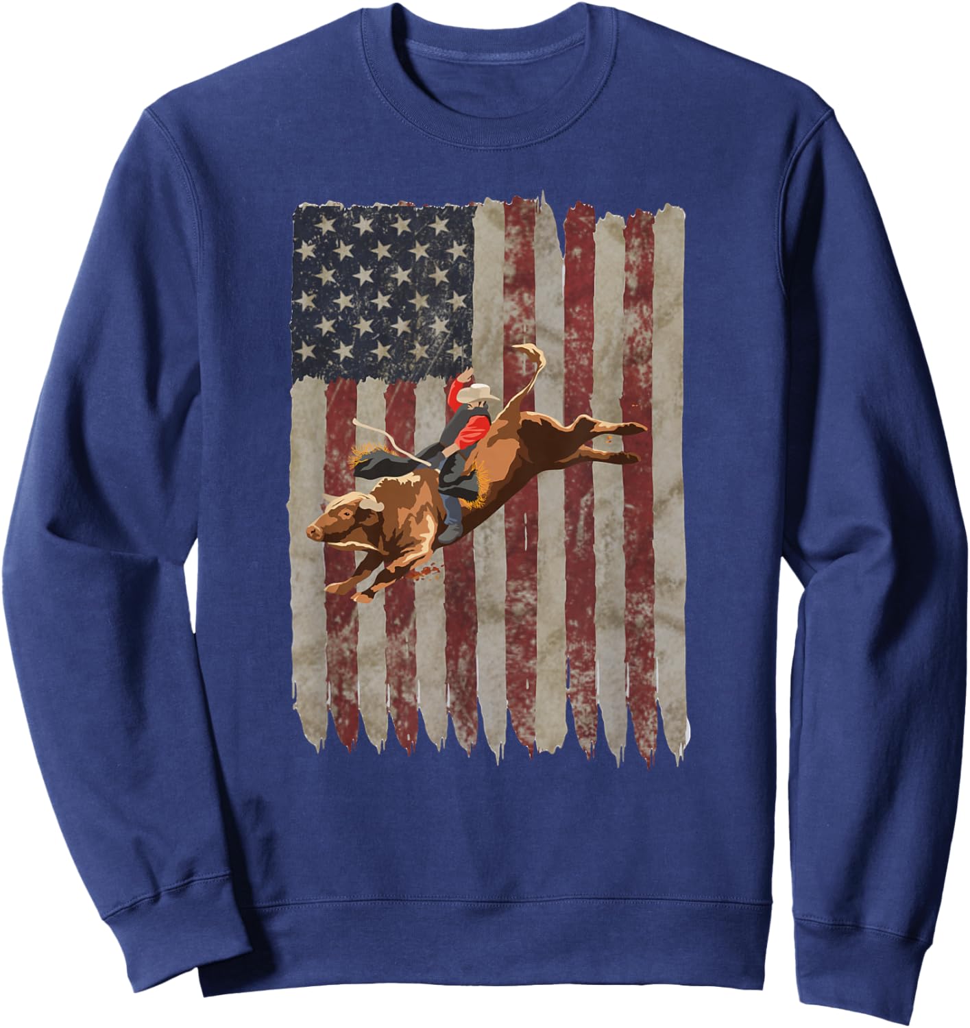 Patriotic Rodeo Bull Rider American Flag Western Cowboys Sweatshirt - Sweatshirt | Navy