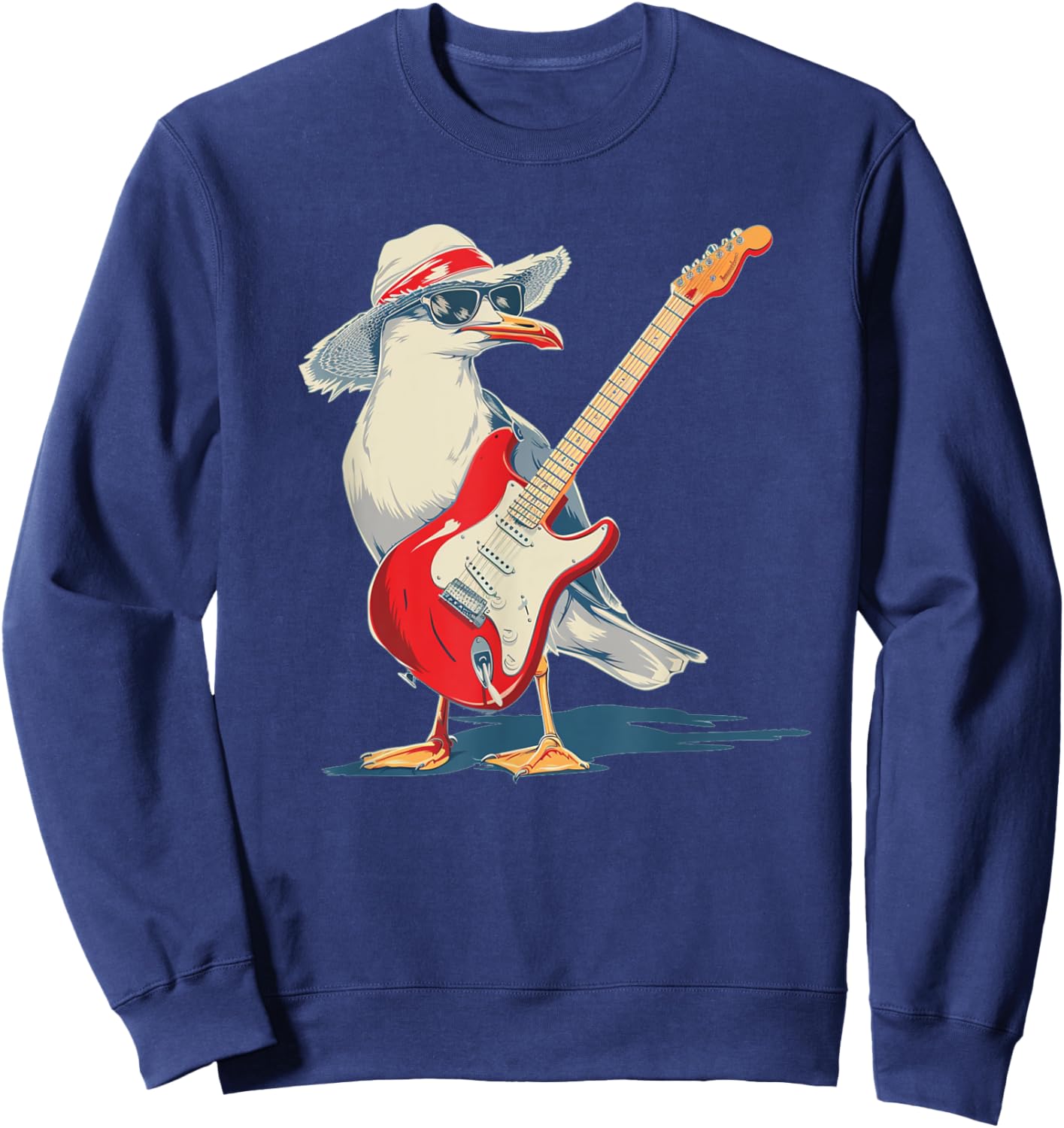 Funny Seagull with Beach Hat and electric Guitar Sweatshirt - Sweatshirt | Navy