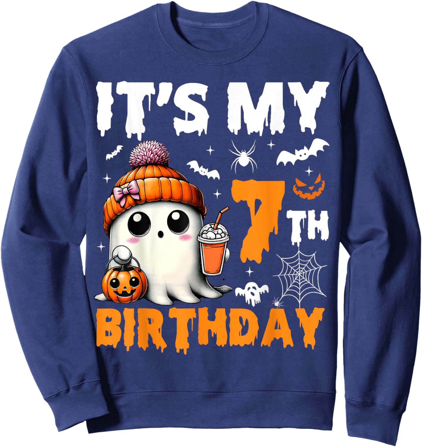 It's My 7th Birthday 7 Years Old Ghost Pumpkin Halloween Sweatshirt - Sweatshirt | Navy