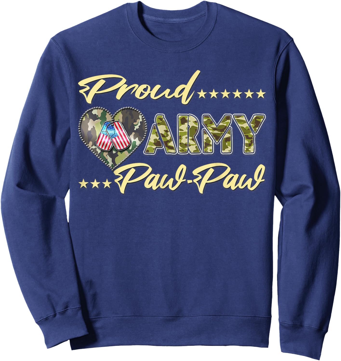 Proud Army Pawpaw US Flag Dog Tag Family Military Grandpa Sweatshirt - Sweatshirt | Navy