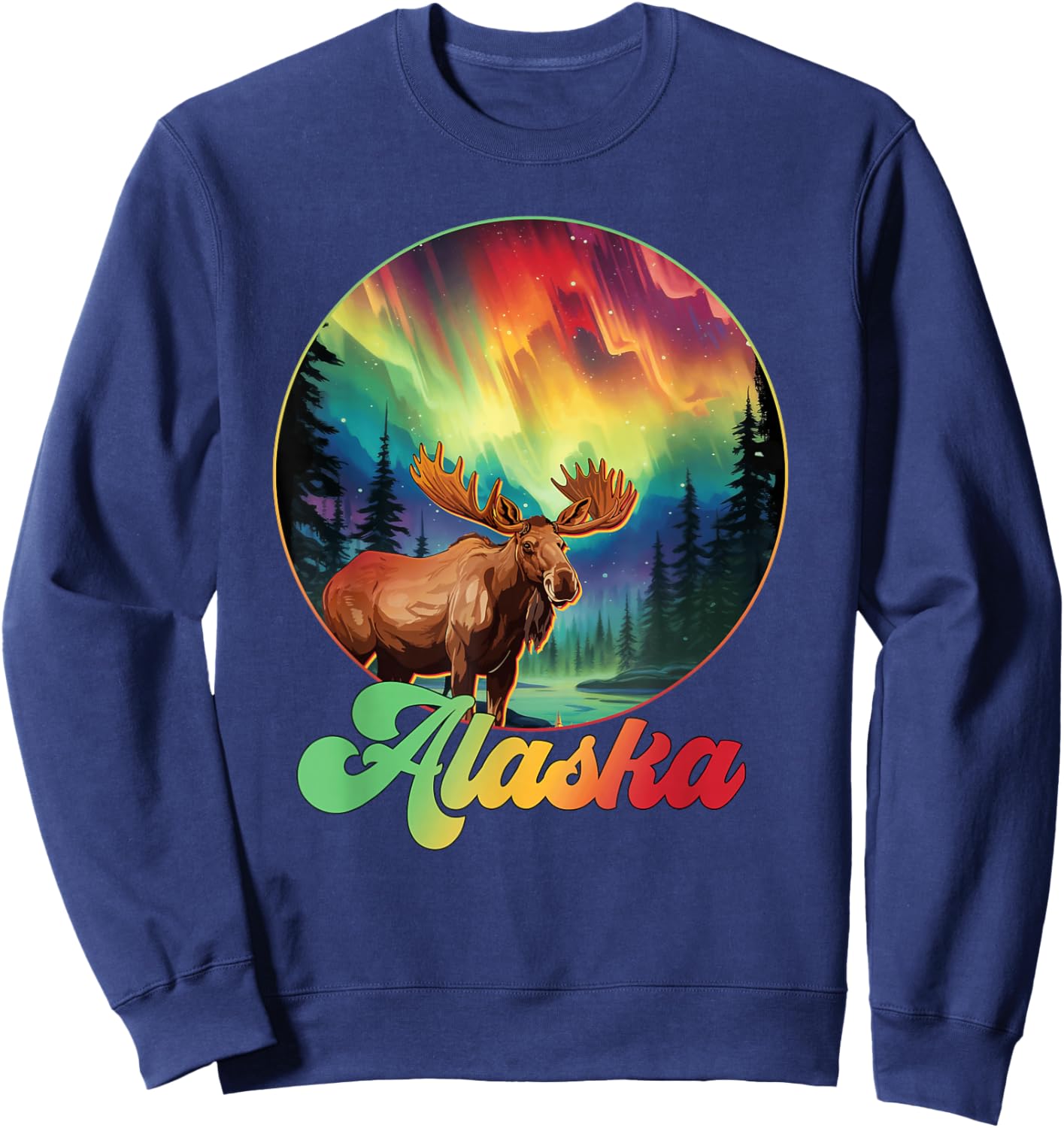 Alaska Northern Lights Aurora Alaska Vacay Moose Sweatshirt - Sweatshirt | Navy