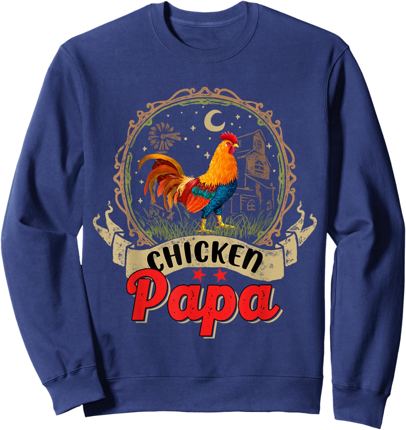 Vintage Chicken Papa Costume Chicken Lover Farmer Family Sweatshirt - Sweatshirt | Navy