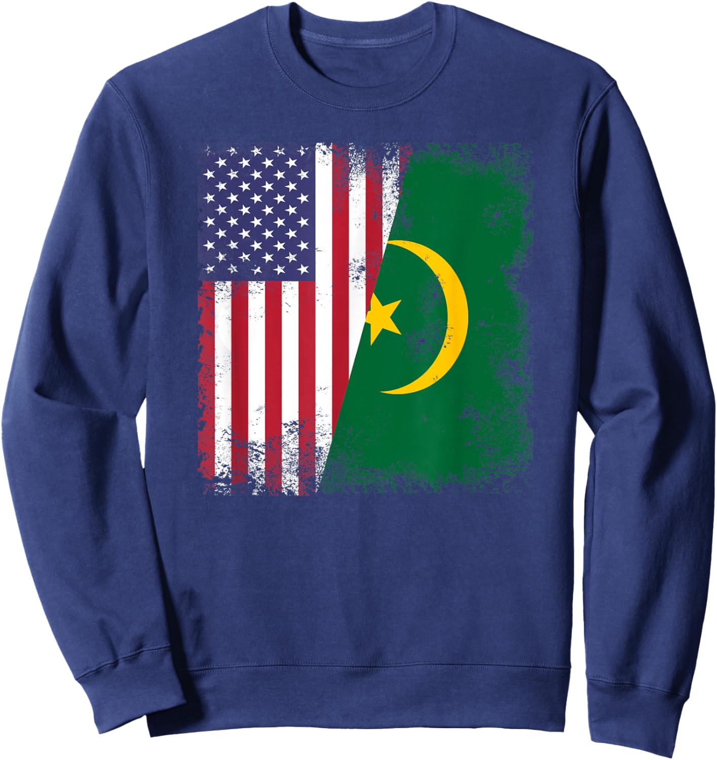 Half Mauritanian Flag | Vintage Mauritania USA Gift Sweatshirt - Sweatshirt | Navy