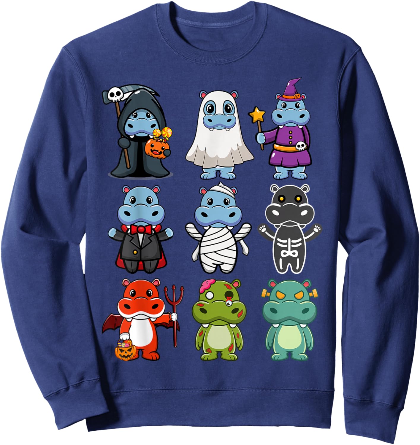 Hippo Spooky Ghost Boo-Jee Horror Pumpkin Hippo Halloween Sweatshirt - Sweatshirt | Navy