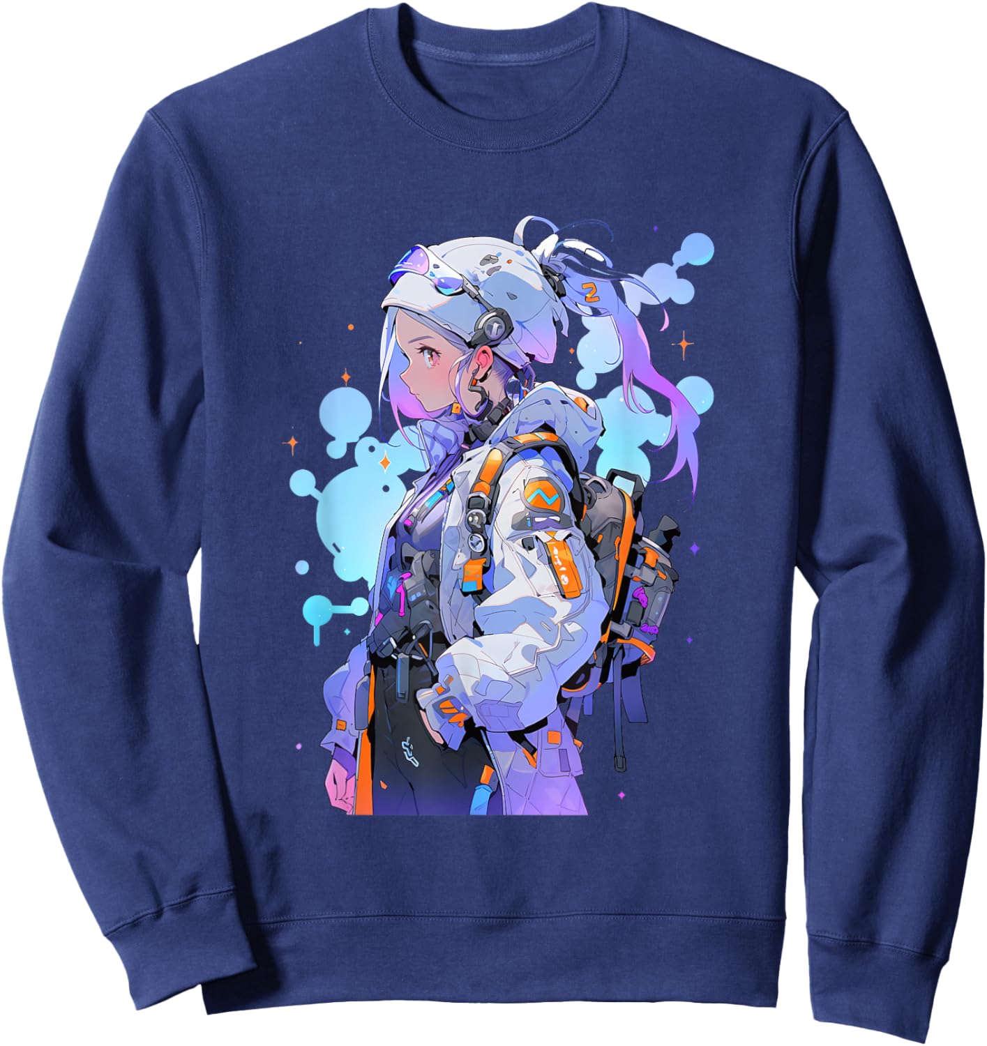 Anime Girl Anime Otaku Japanese Aesthetic | Cyberpunk Sweatshirt - Sweatshirt | Navy