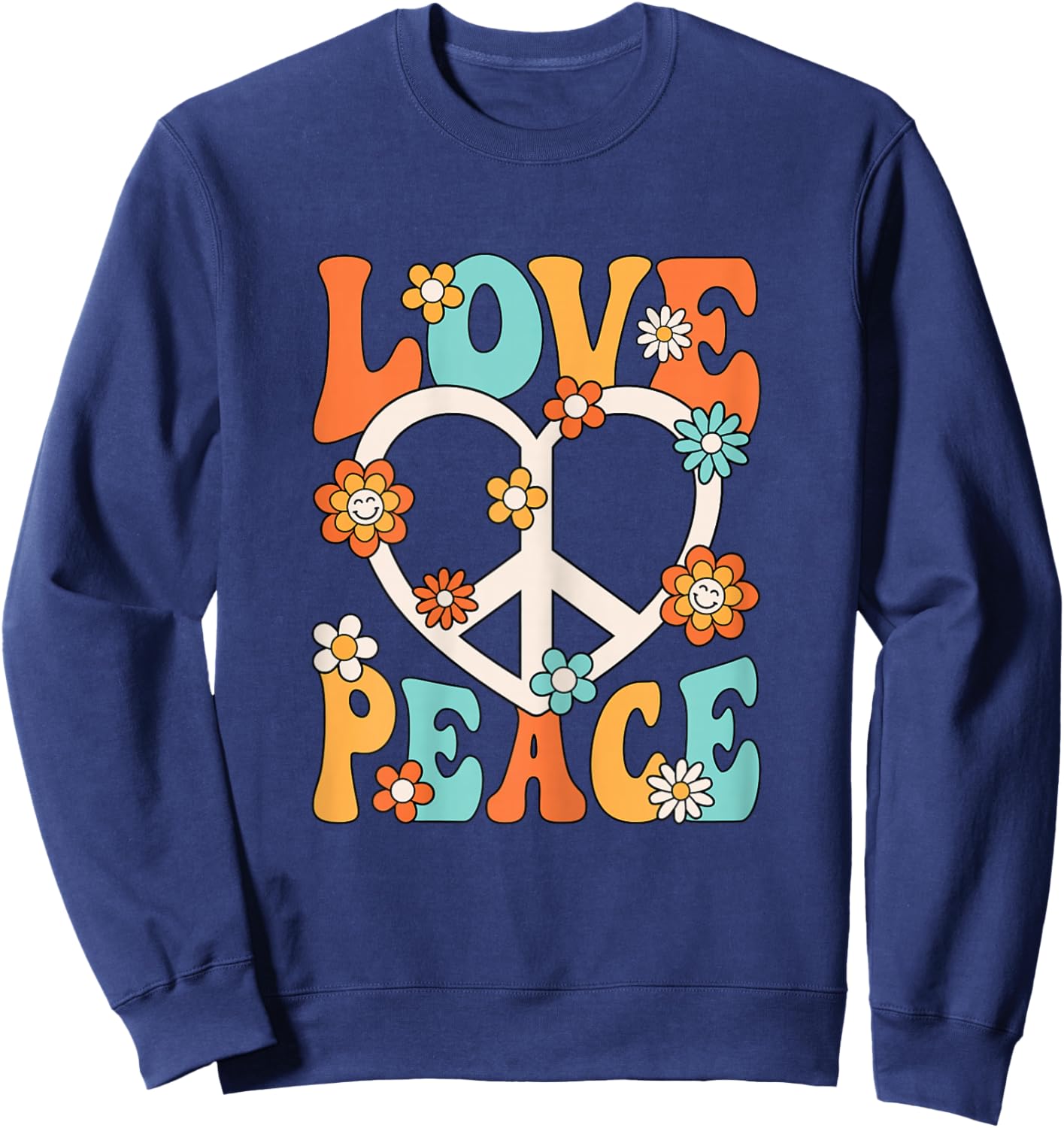 Love Peace Sign 60s 70s Outfit Hippie Groovy Women Girls Sweatshirt - Sweatshirt | Navy