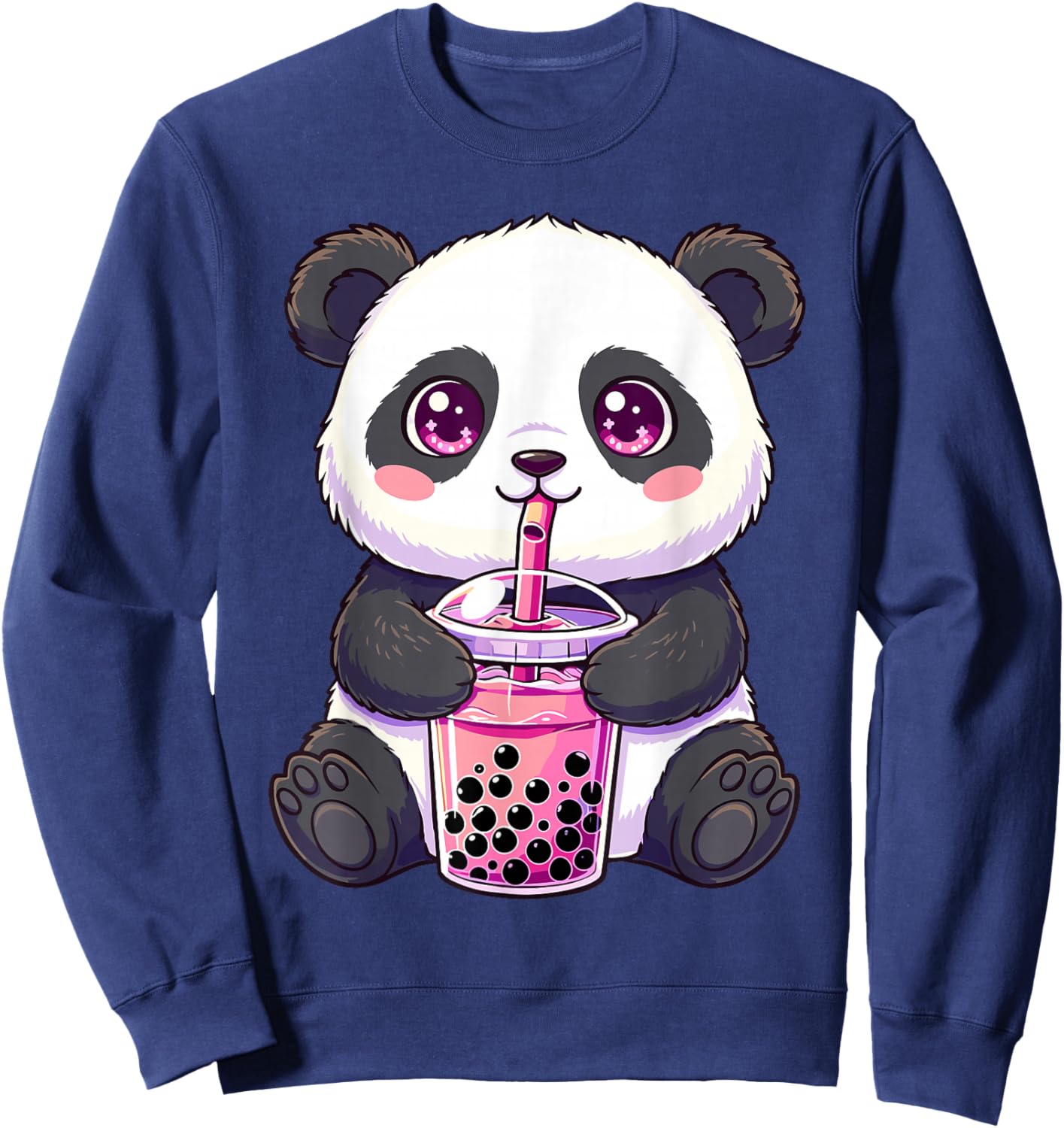Panda with Boba Bubble Tea Cute Kawaii Sweatshirt - Sweatshirt | Navy