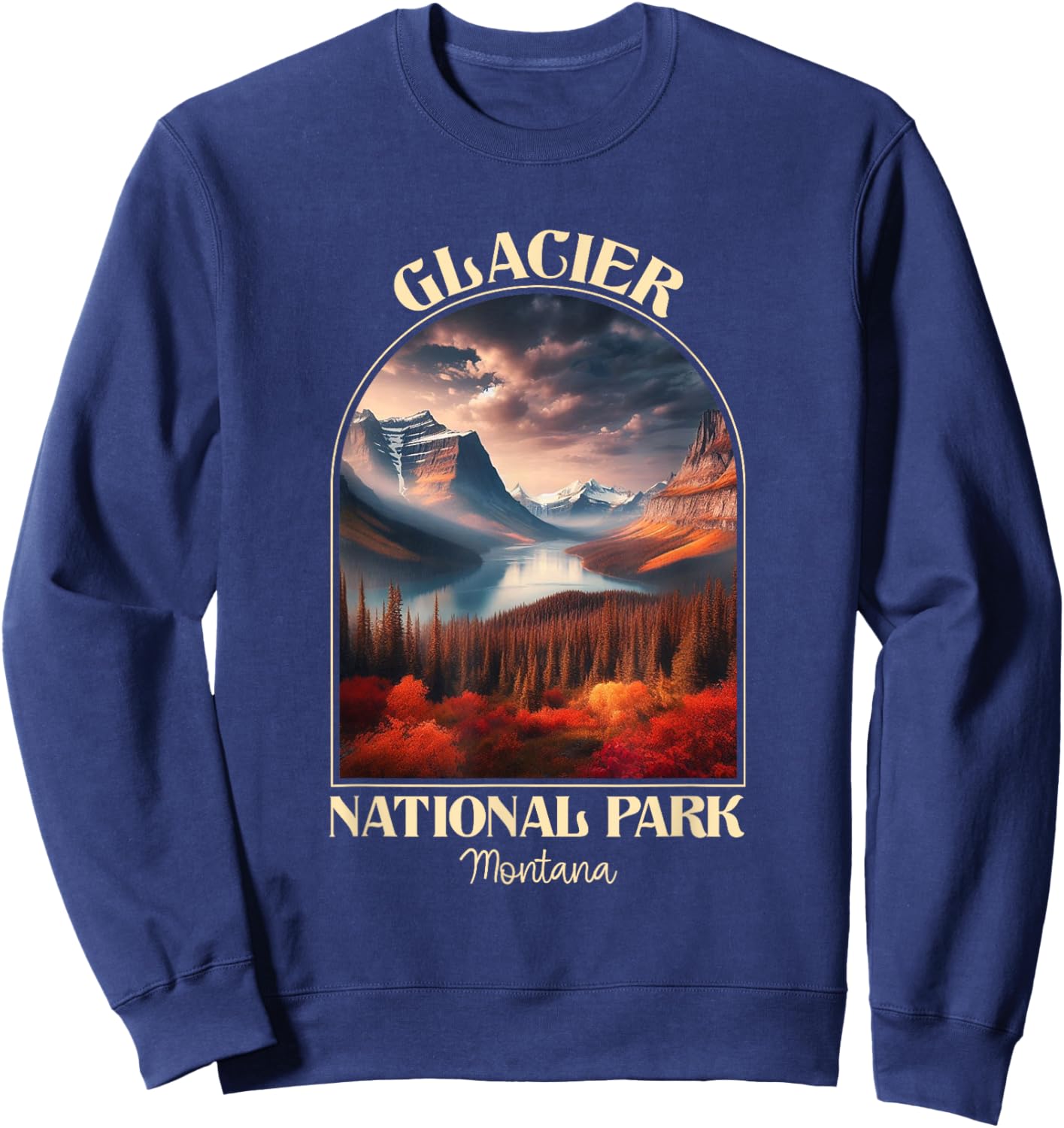 Vintage Glacier National Park Autumn Season Camping Hiking Sweatshirt - Sweatshirt | Navy