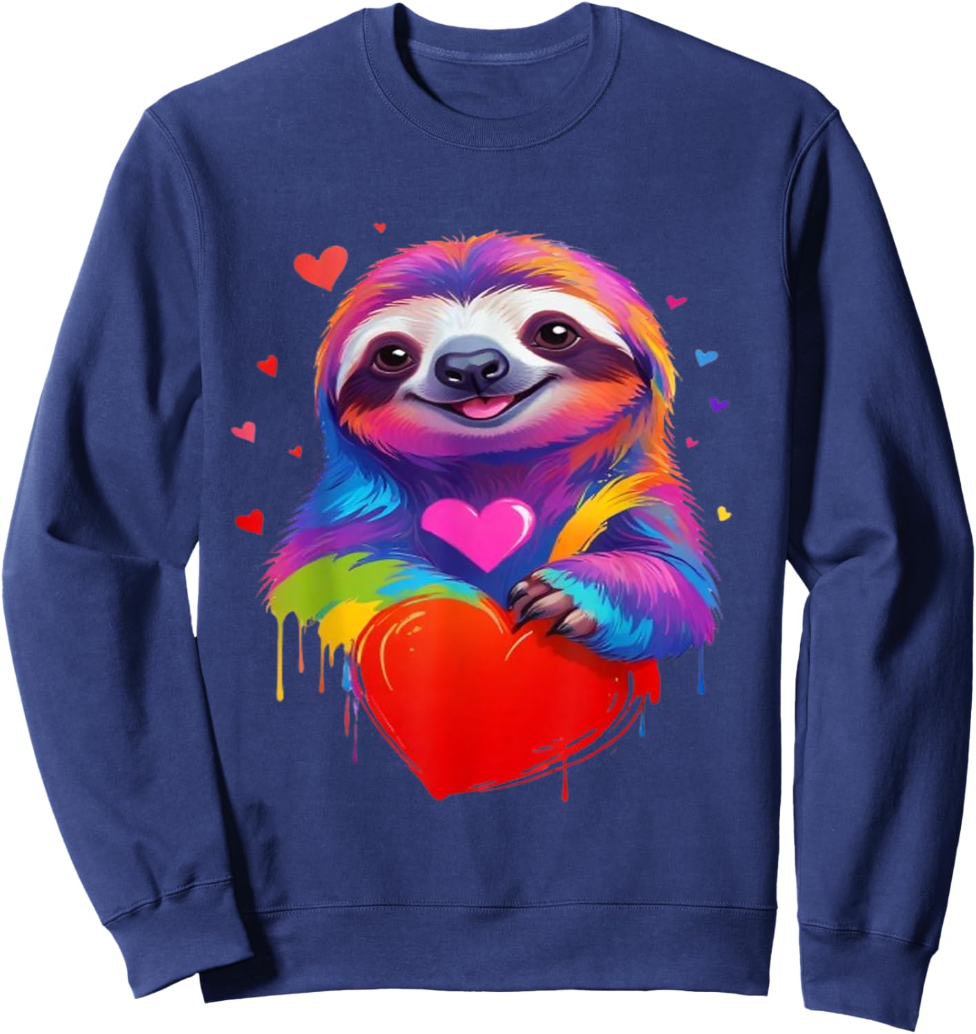 Colorful Sloth - Rainbow Sloth Heart Animal Lover Sweatshirt - Sweatshirt | Navy