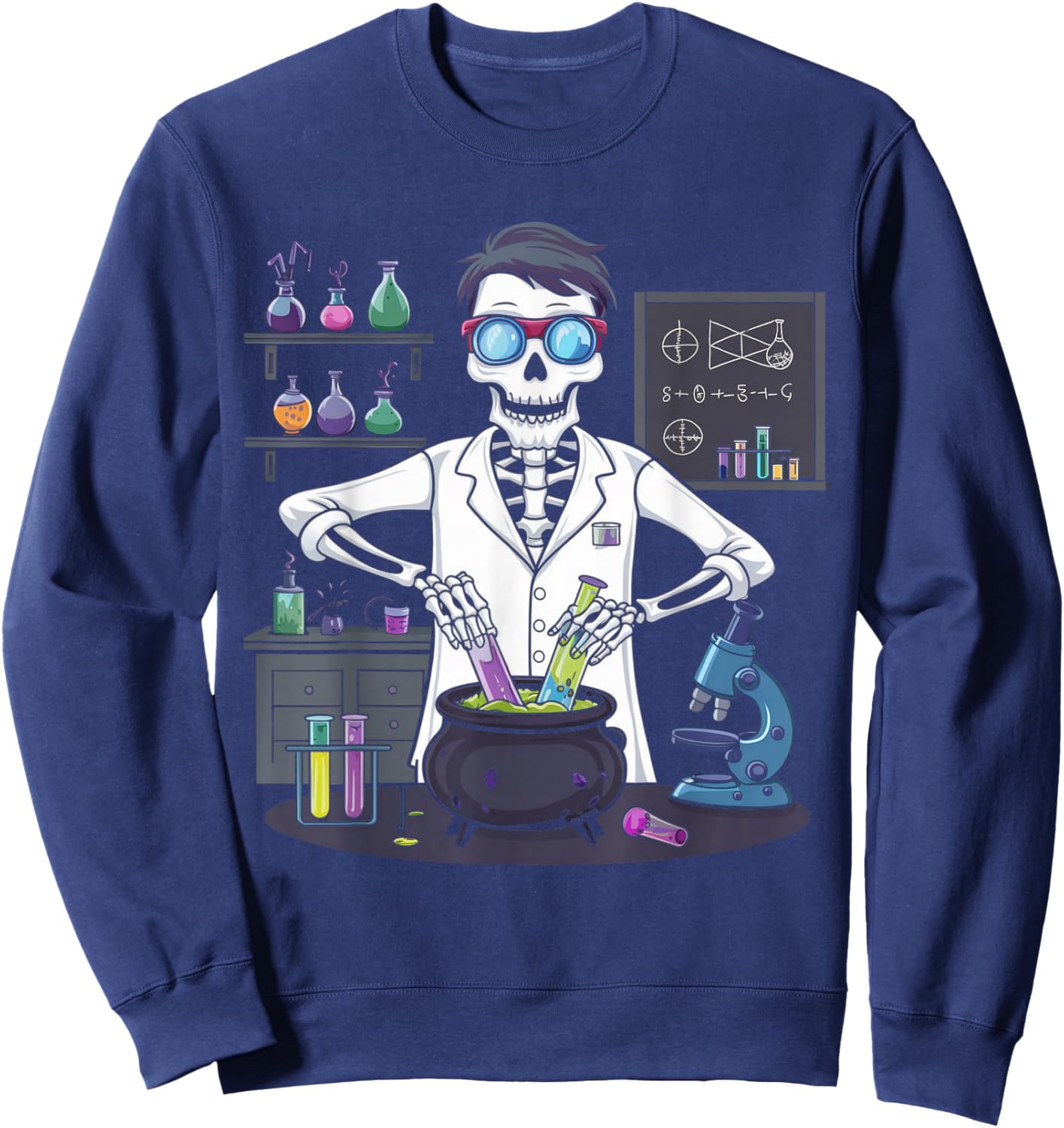 Funny Science Teacher Halloween Skeleton Scientist Chemistry Sweatshirt - Sweatshirt | Navy