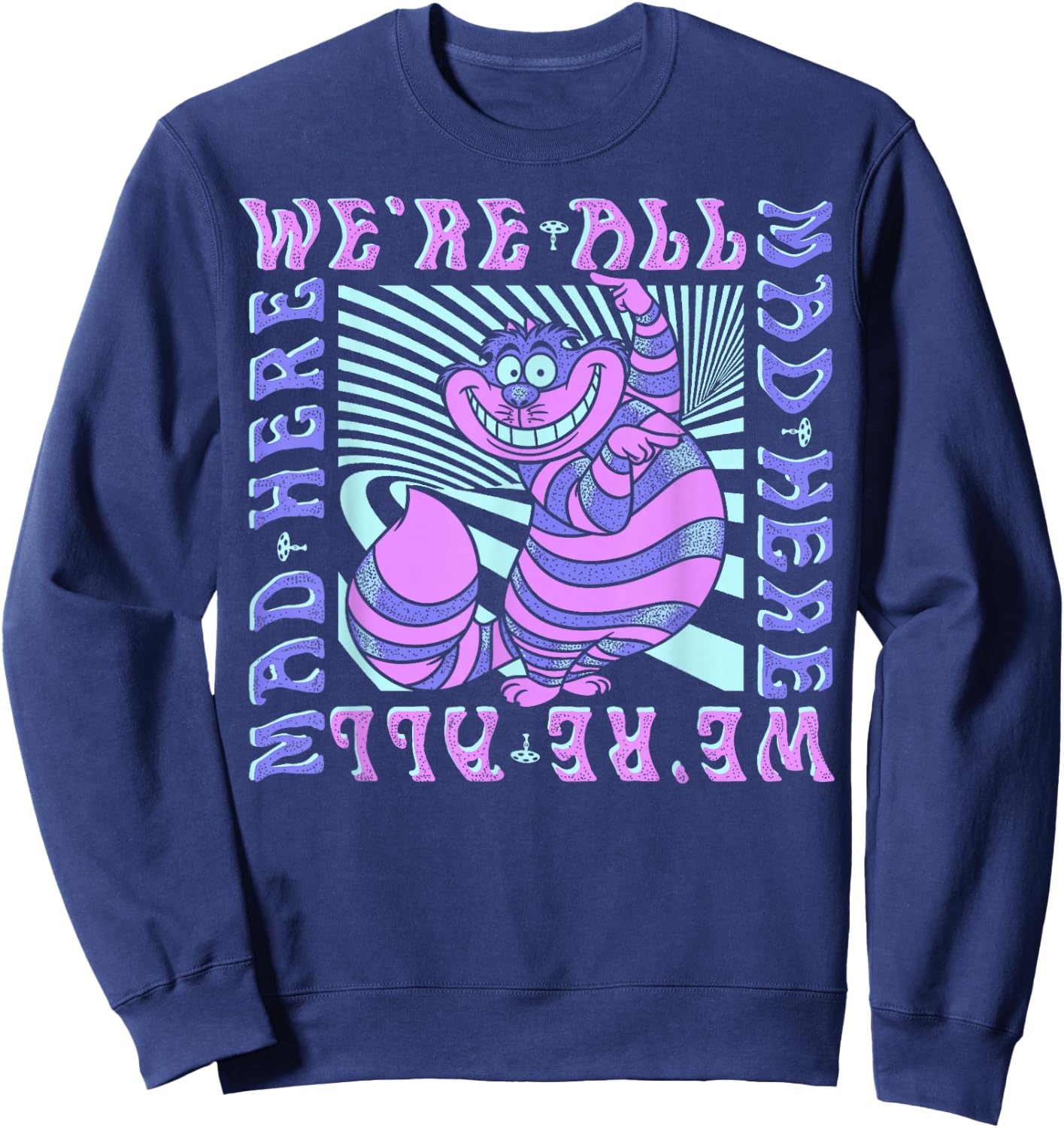 Disney Alice In Wonderland Cheshire Cat We're All Mad Box Up Short Sleeve Sweatshirt - Sweatshirt | Navy