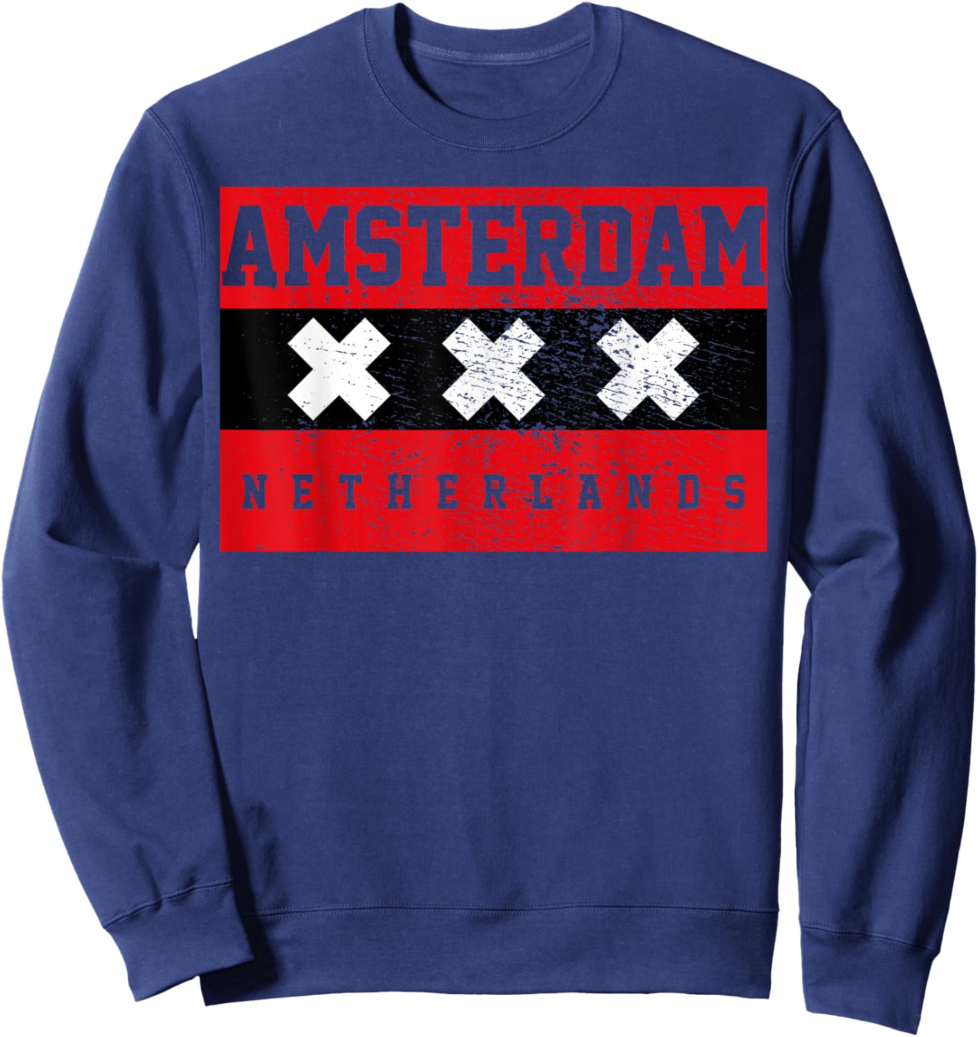 Designs and Gifts Amsterdam - Men's Adults Black Cotton 65% Polyester 35% Classic Fit Short Sleeve - Small Sweatshirt - Sweatshirt | Navy