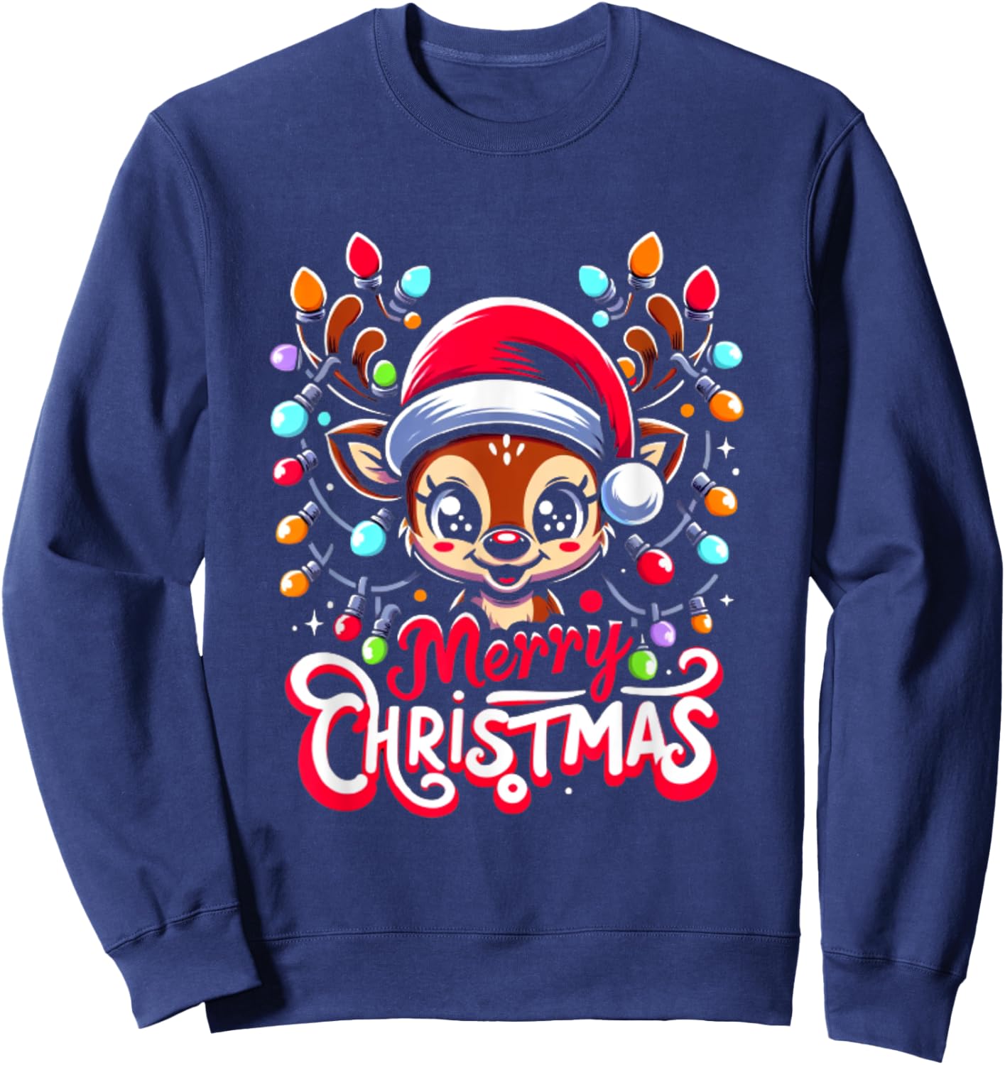 Merry Christmas Cute Reindeer Xmas Family Men Women Sweatshirt - Sweatshirt | Navy