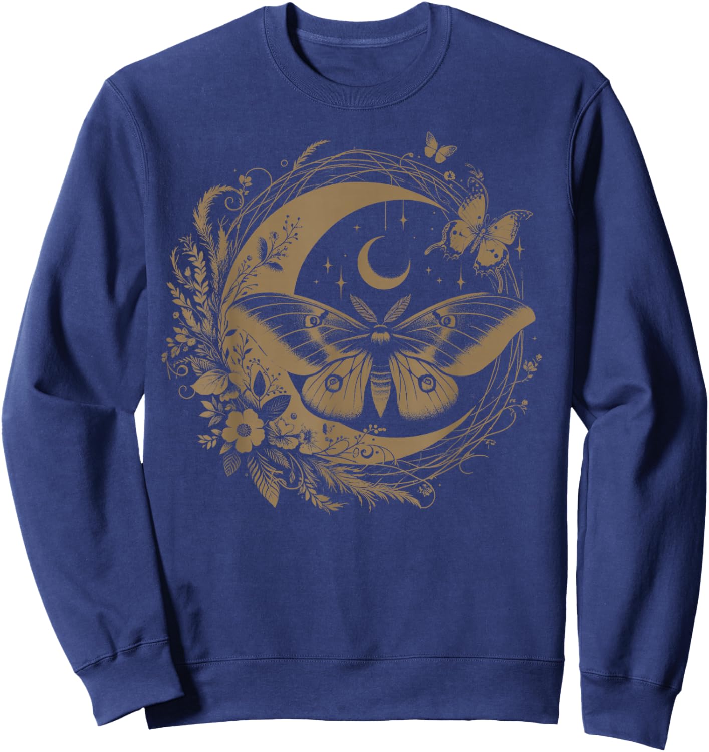 Cute Fairycore Floral Moth Aesthetic Girls Women Graphic Sweatshirt - Sweatshirt | Navy
