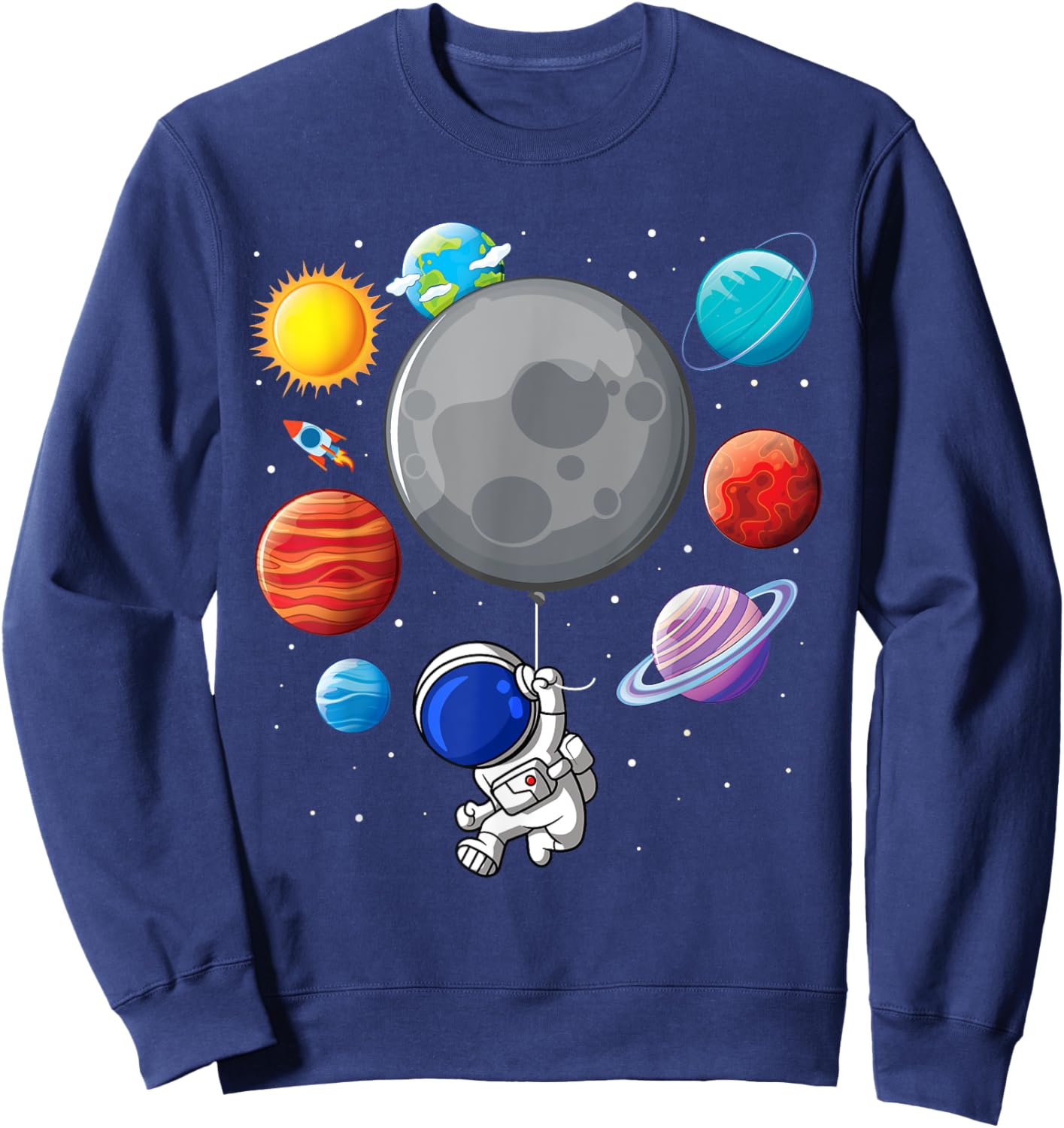Astronaut Holding Planet Balloons Solar-System Space Kids Sweatshirt - Sweatshirt | Navy